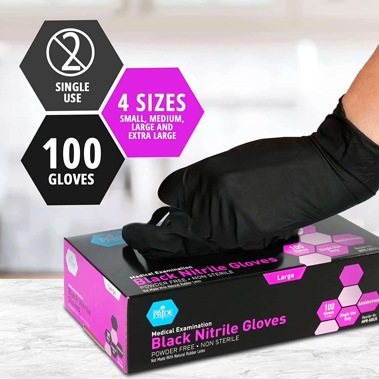 Medpride Black Nitrile Exam Gloves, Large, 100 Count Pack Latex