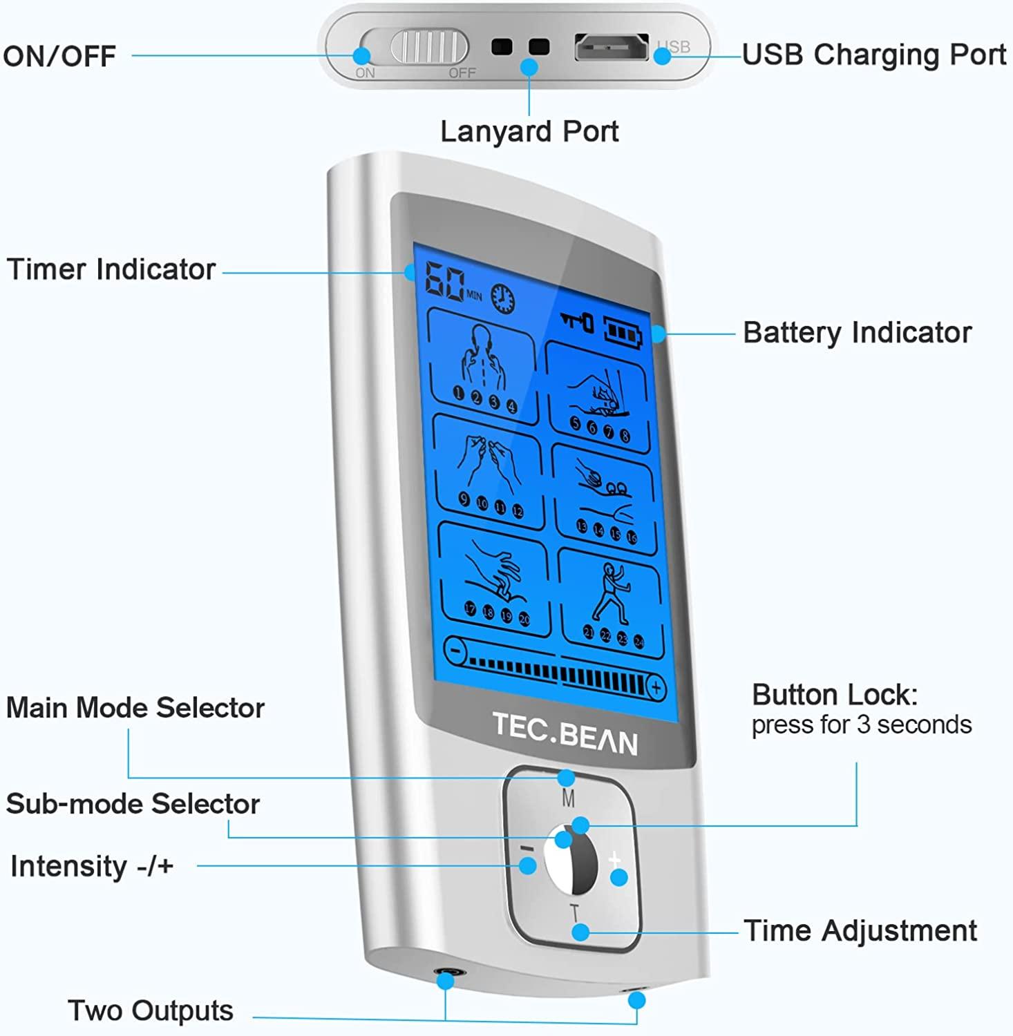 TEC.Bean Tens Unit for Pain Management & Rehabilitation 24 Modes, 8