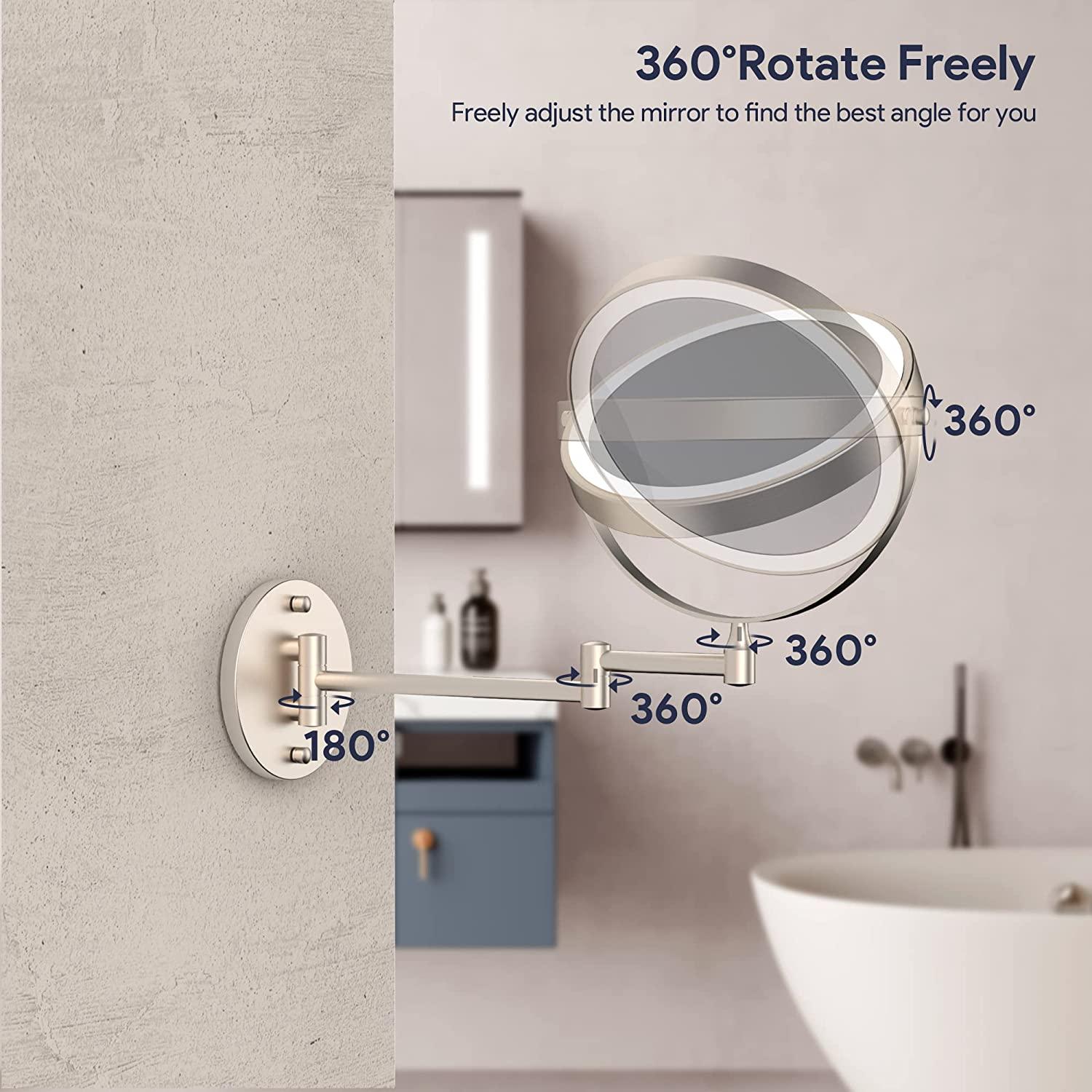 Rechargeable Wall Mounted Lighted Vanity Mirror Nickel, 8 Inch Double ...