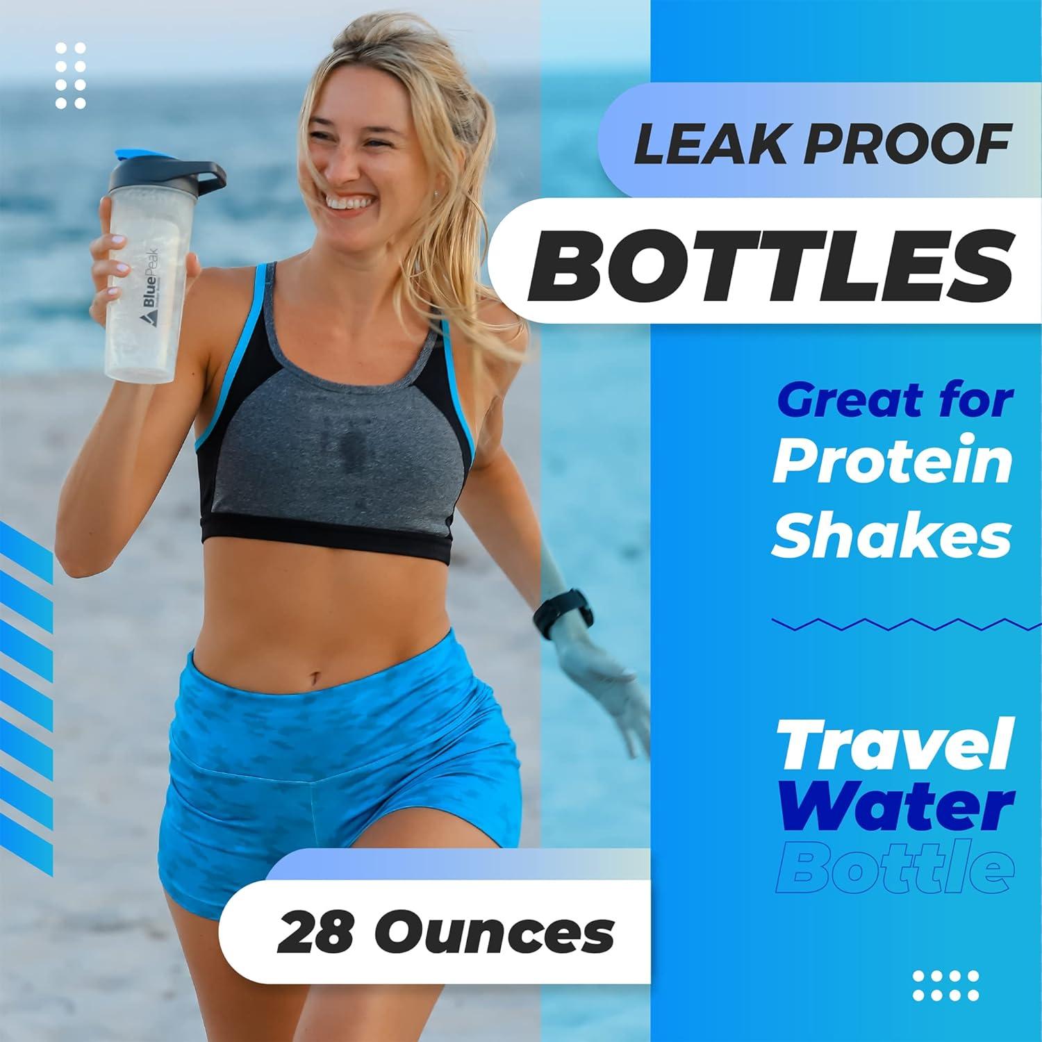BluePeak Protein Shaker Bottle 20 oz with Dual Mixing Technology, Strong  Loop Top, BPA Free, Shaker