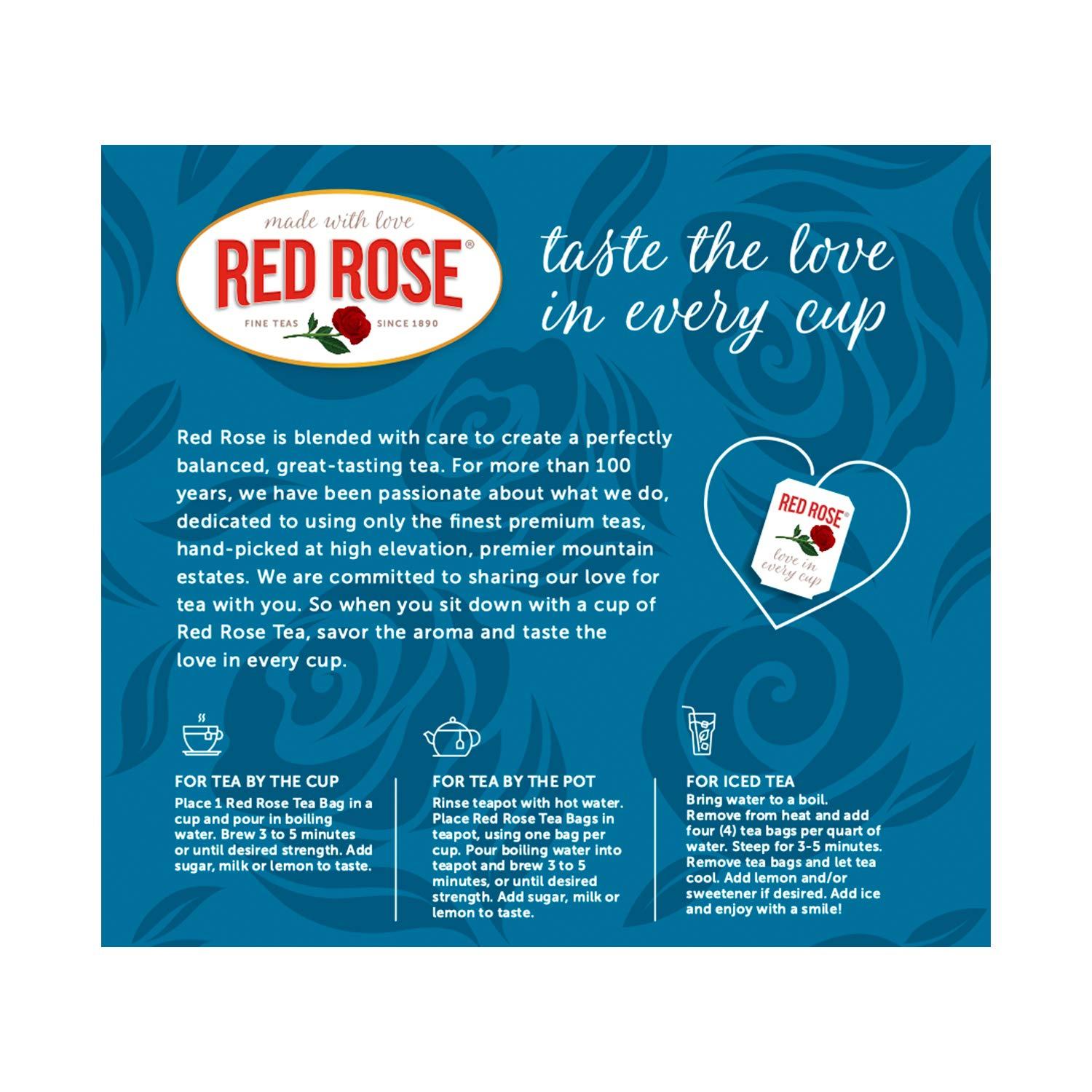 Red Rose Teas Black Tea 600 Tea Bags (6 Boxes) Original Black Flavor