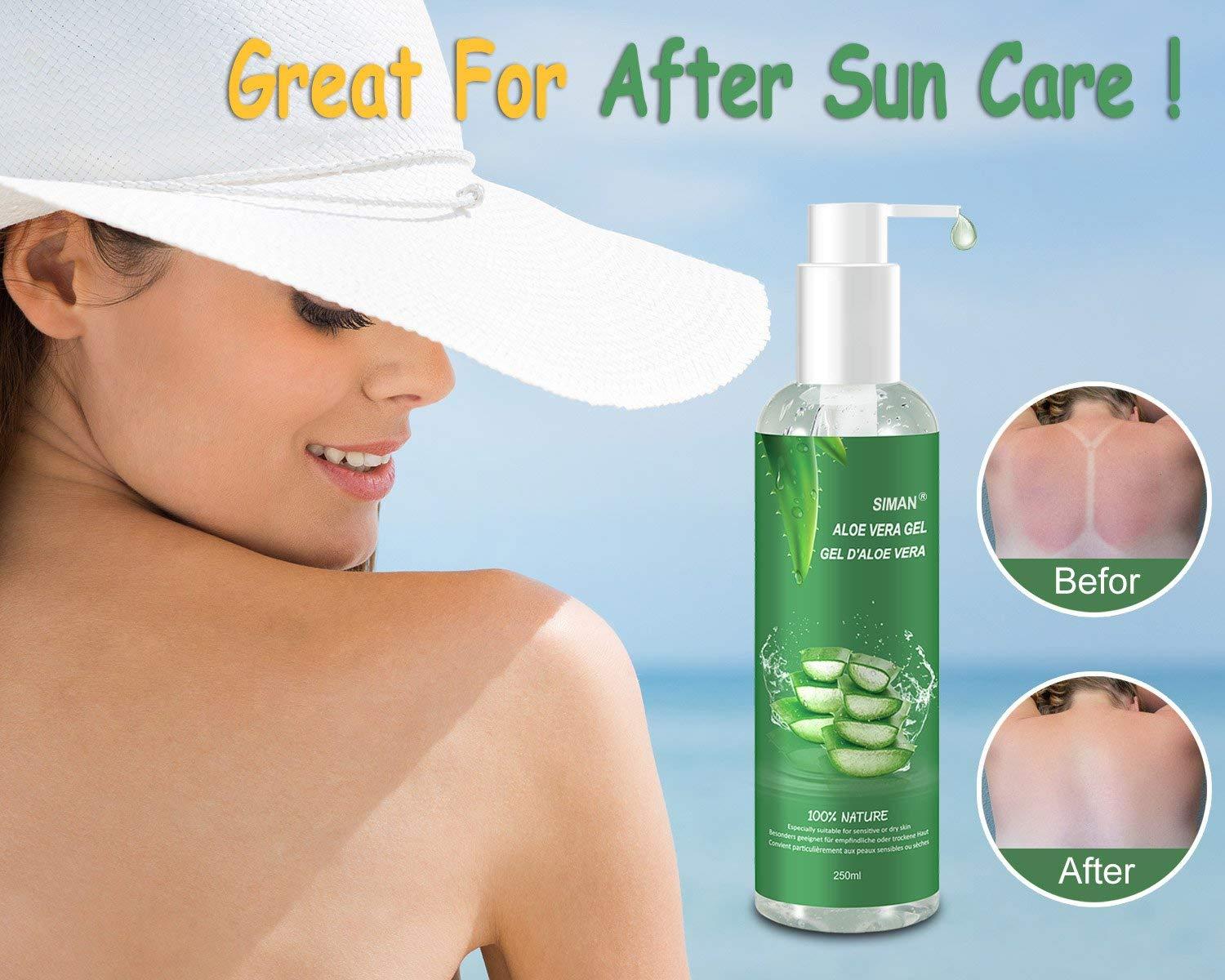 100% Organic Aloe Vera Gel for Face Hair & Body - Soothing Moisturizer for  Dry Skin & Sunburn | 250ml