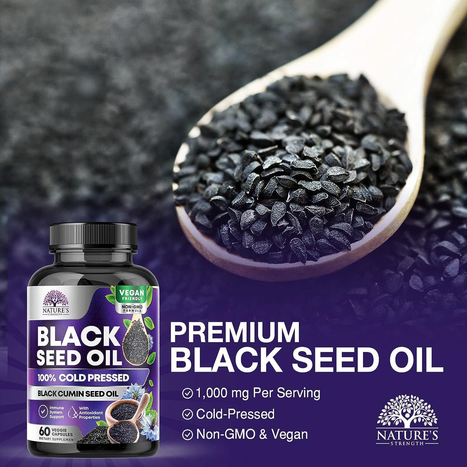 Black Seed Oil Softgels 1000mg - Premium Nigella Sativa Blackseed, Pure Natural Black Cumin Seed Oil & Antioxidant For Skin & Immune Support - Non GMO, Bottled In USA Supplement - Foto 3
