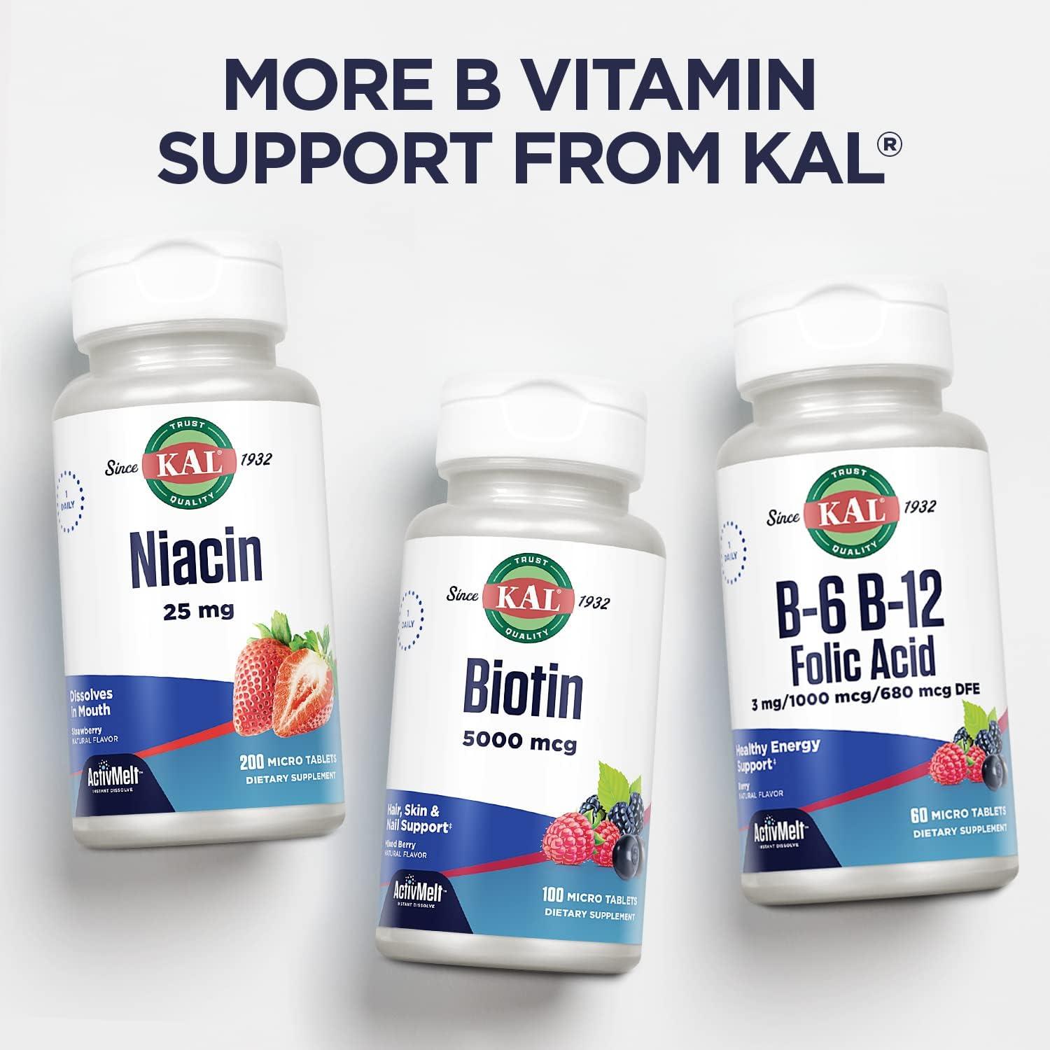 KAL Vitamin B12 1000 mcg Adenosylcobalamin ActivMelt B12 Energy Supplements Metabolism Nerve and