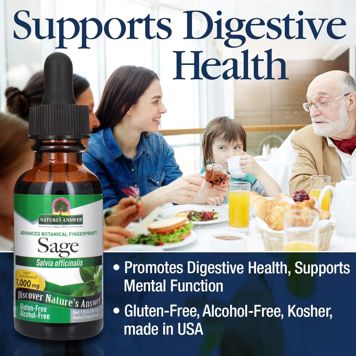 Nature's Answer Alcohol Free Sage Leaf Supplement 1 Fluid Ounce Gluten