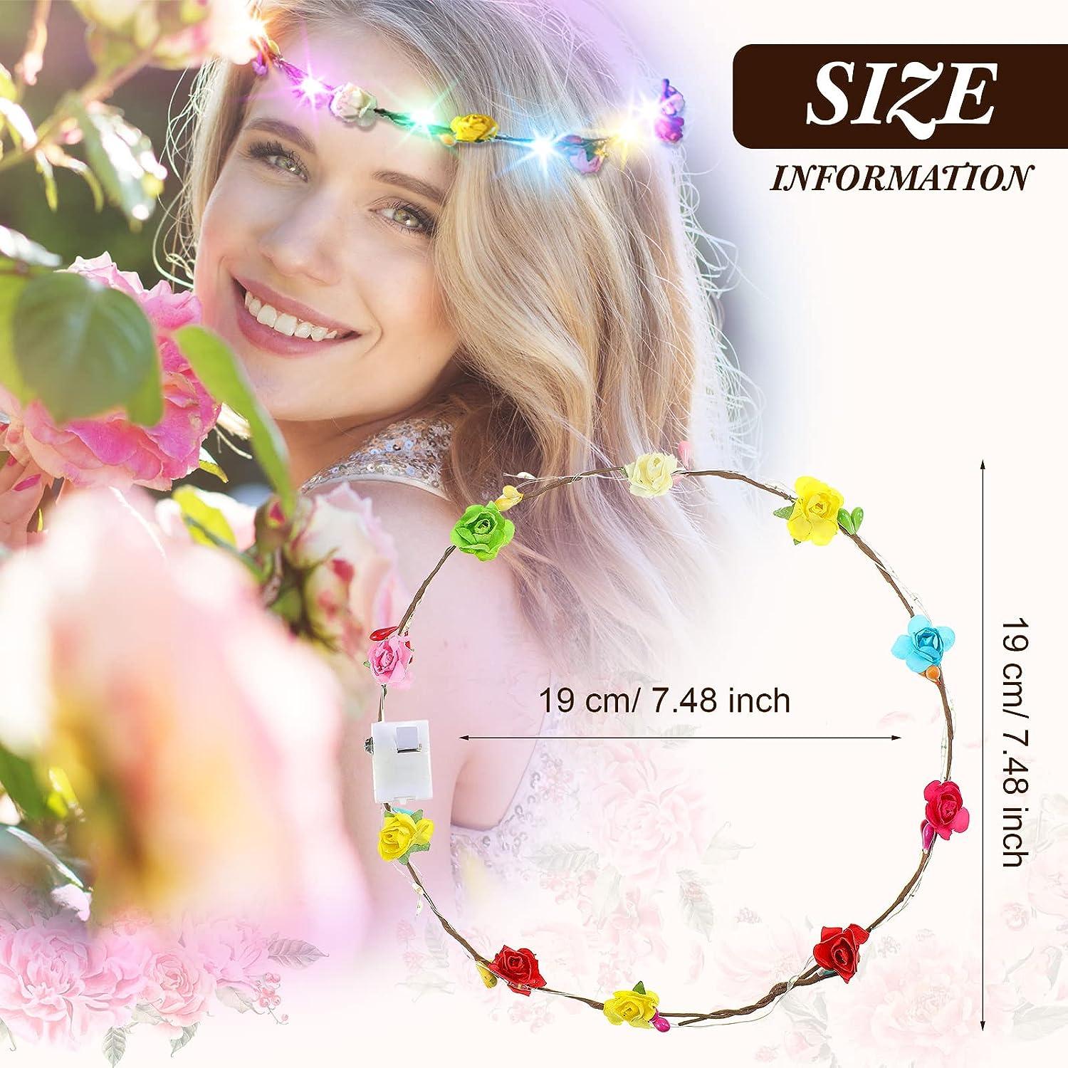 Chumia 35 Pcs LED Flower Crowns Headbands Light up Flower Wreath Garlands Glow in The Dark Floral Headpiece Hair Accessories for Women Mardi Gras Birthday Cosplay Holiday Wedding Princess Party