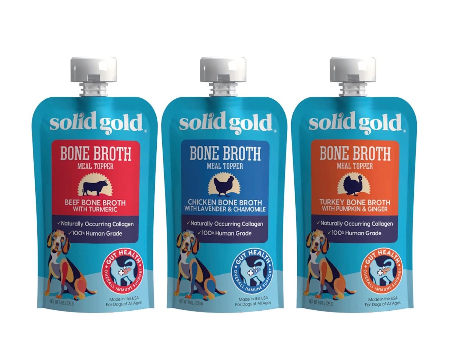 Solid Gold Human Grade Bone Broth Dog Food Meal Toppers 3 Flavor
