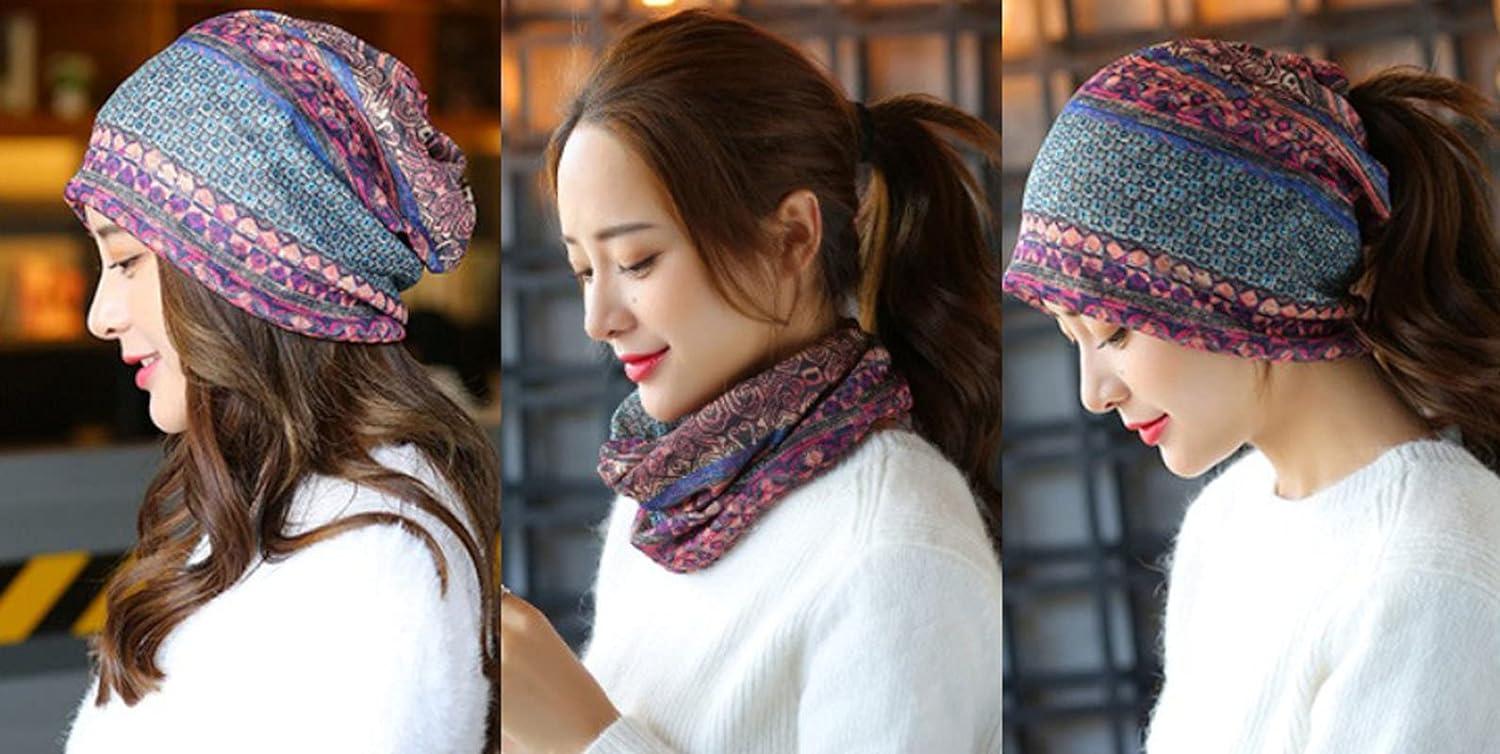 Women's Cotton Slouchy Beanie & Infinity Scarf Combo - Stretchy Headwrap For All Seasons
