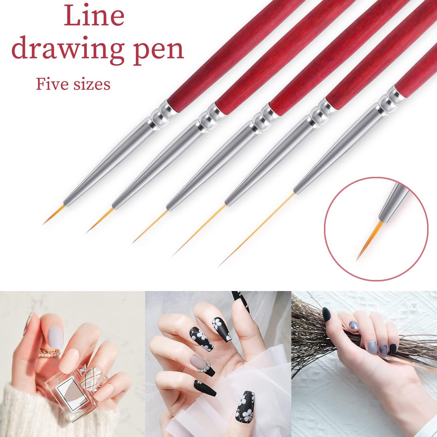 3pcs 7/9/11/16mm Nail Art Brush Painting Drawing Line Pen Liner Thin Brush  
