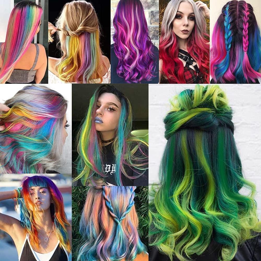 26 Pack Colored Party Highlights Clip in Hair Extensions for Girls 20  inches Multi-colors Straight Hair Synthetic Hairpieces In The  Party(13colored) 26Pcs Multi-colored
