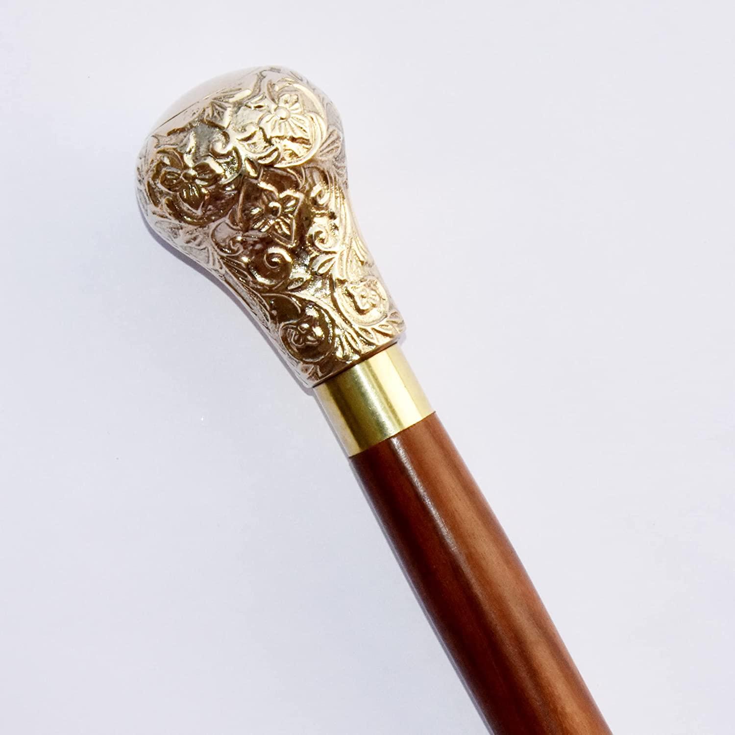 Medieval Replicas 37.4'' Canes and Walking Sticks in Natural Wood with a  Brass Handle - Elegant Walking Cane