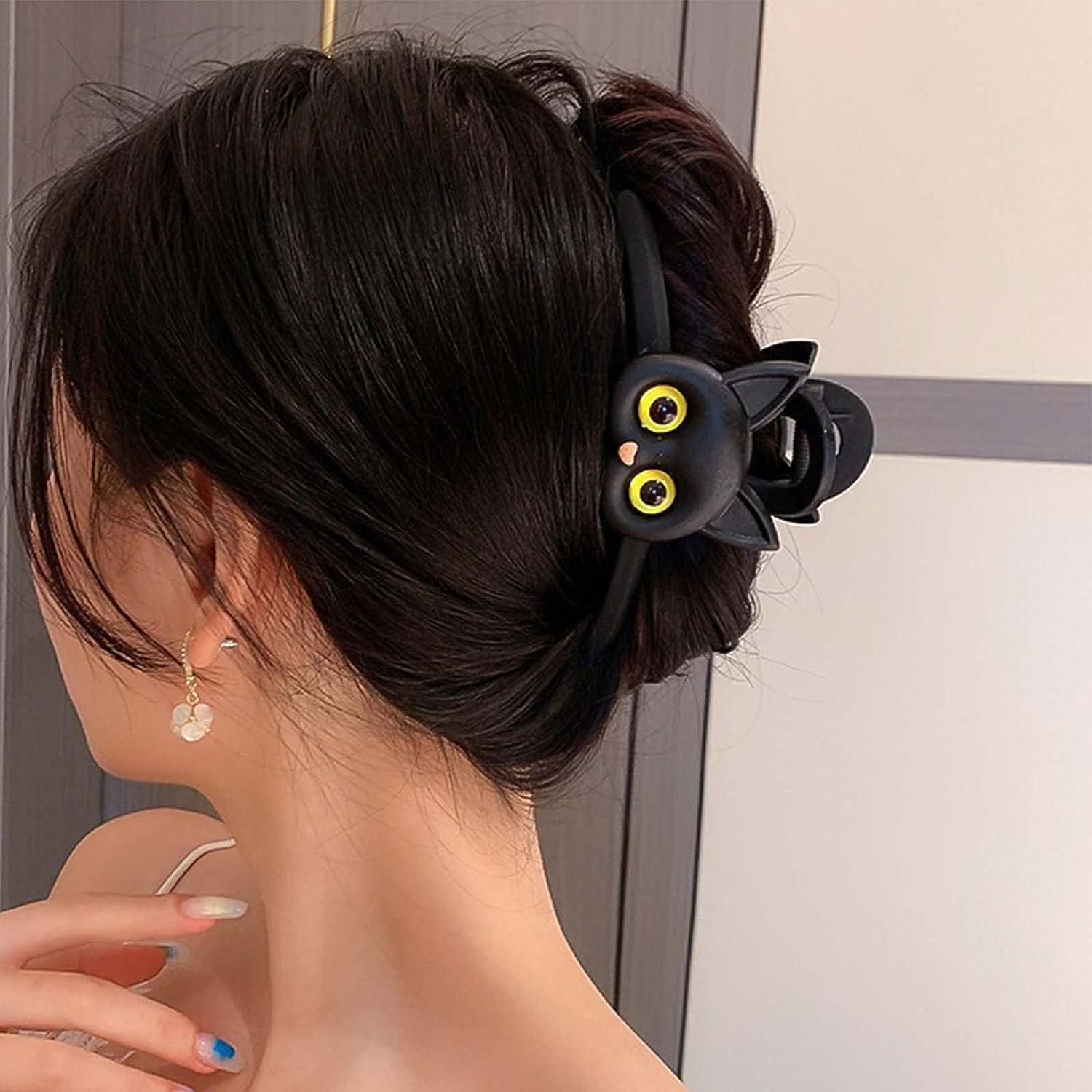 Sttiafay Large Hair Claw Clip for Women Girls Cute Cat Pattern Hair Clip Barrettes Fancy Hair
