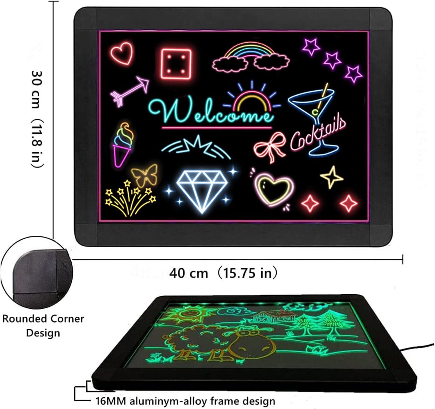 CELLANAN LED Message Writing Board, 16inch x 12inch Light Up Drawing Board  Chalkboard Erasable Neon Doodle Flashing Sign with 10 Colors Markers for  Kitchen, Supermarkets, Bars, Wedding Black