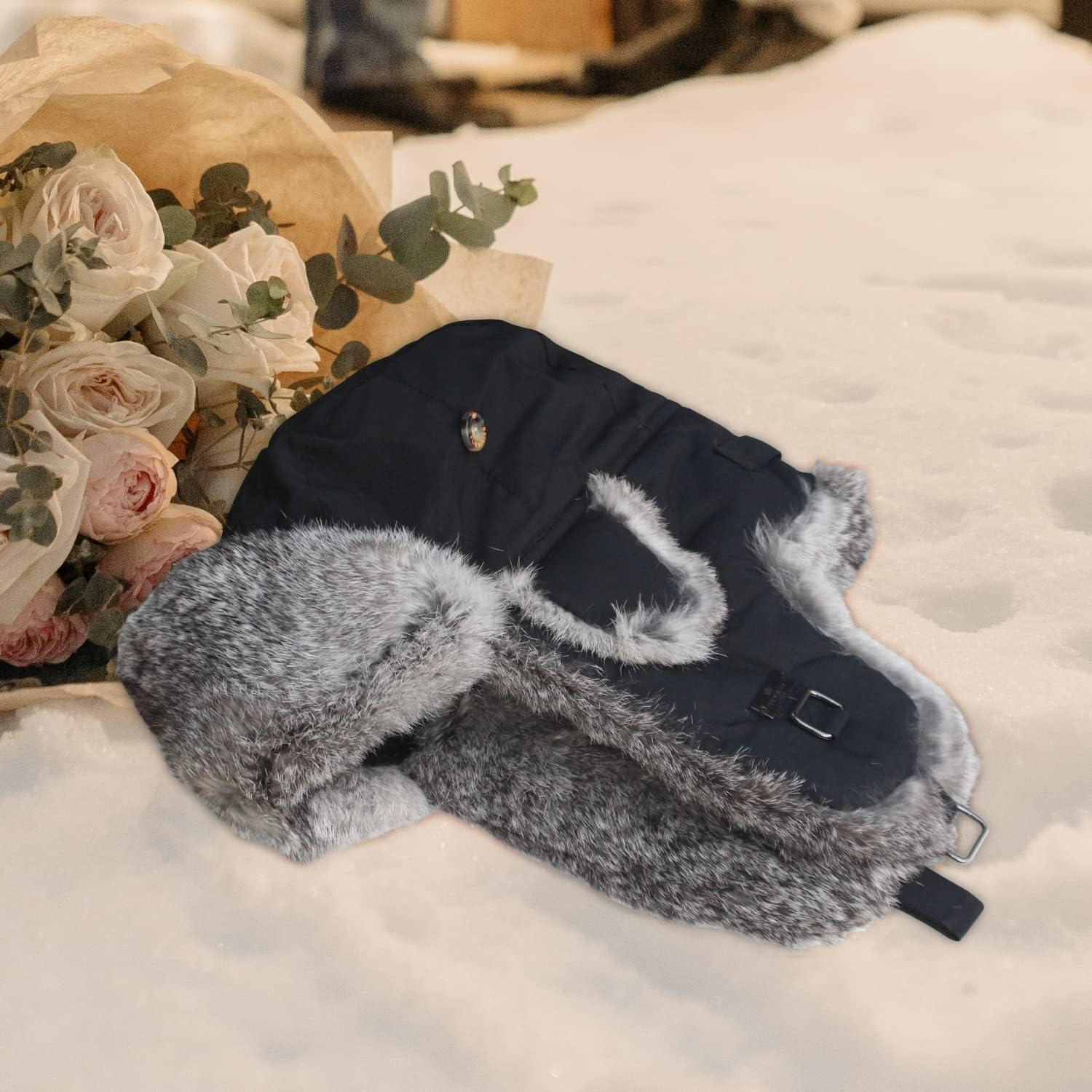 100% Rabbit Fur Winter Trapper Hat in Grey for Men & Women