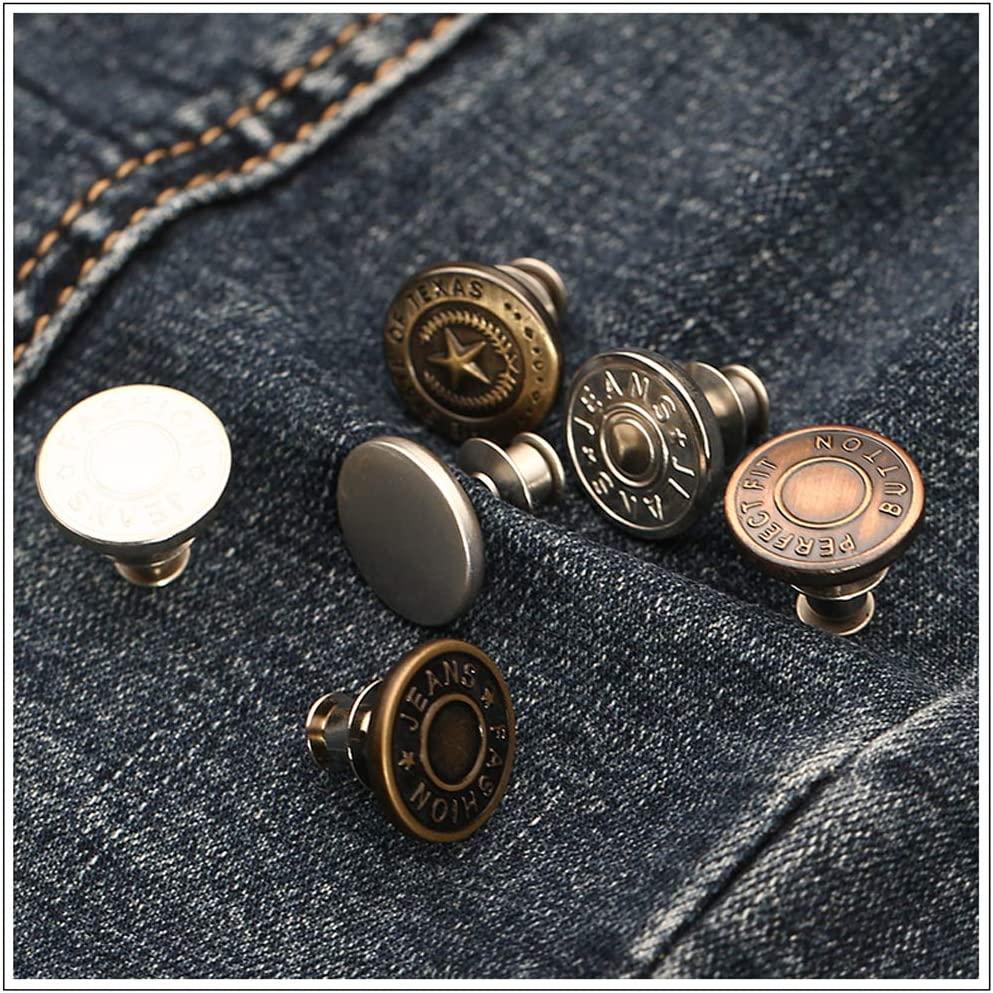 8PCS Button Pin for Jeans, Perfect Fit Adjustable Replacement Jean Button,  No Sew No Tool Instant Detachable Metal Button to Extend or Reduce Any