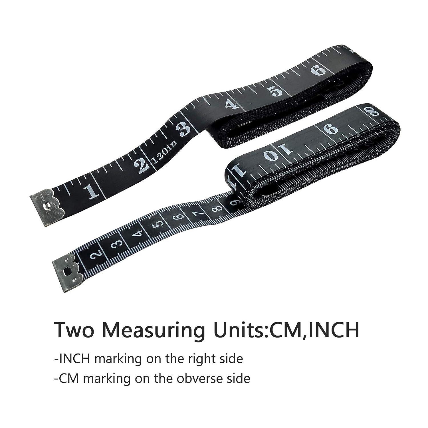 2 Pack Sewing Tape Measure120Inch/300cmDouble-Scale Soft Tape Measuring  Body Weight Loss Medical Body Measurement Sewing Tailor Cloth Ruler  Dressmaker Flexible Ruler Tape Measure (Black)