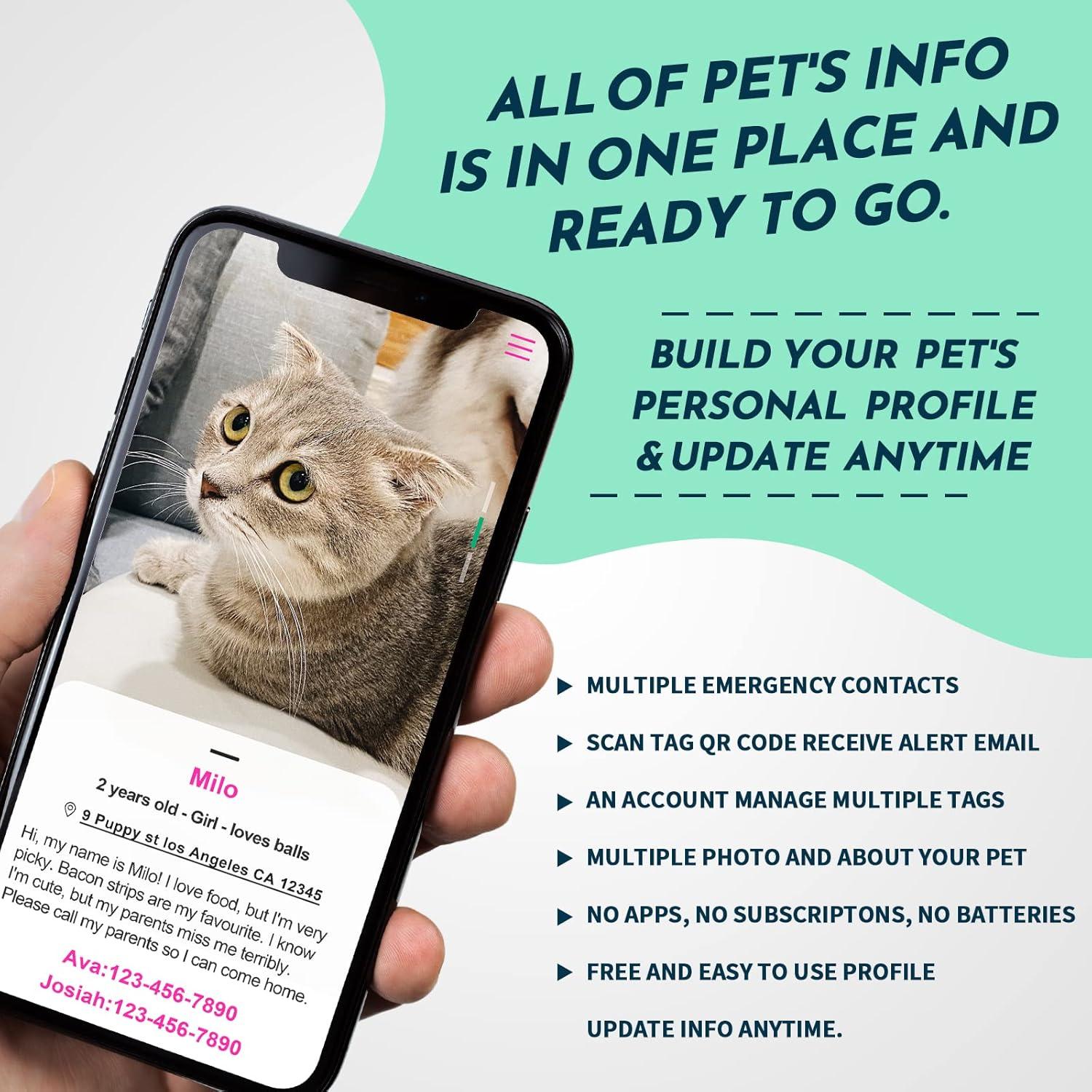 MyLuckytag Stainless Steel QR Code Pet ID for Cats Instant