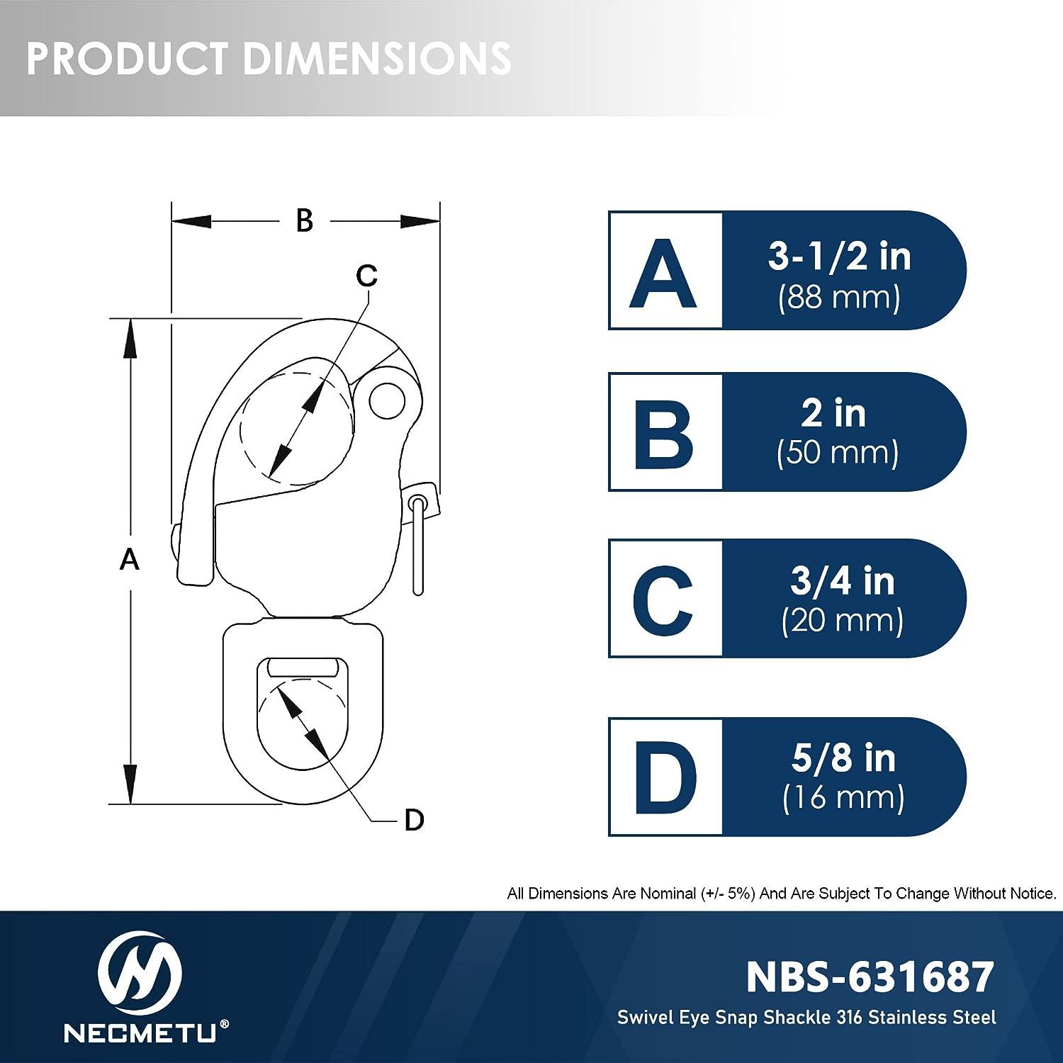 Necmetu Snap Shackle 316 Stainless Steel Swivel Shackle Sailing Halyard