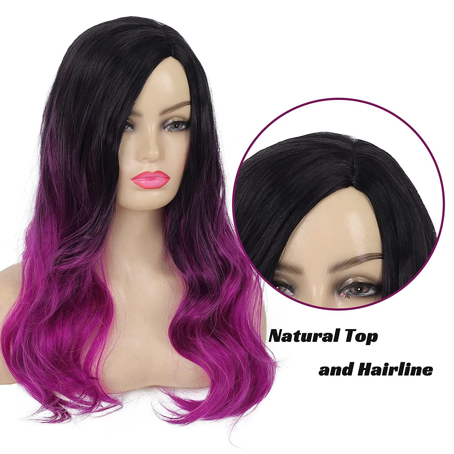 Sallcks Ombre Purple Long Wavy Wig Side Part Synthetic Heat