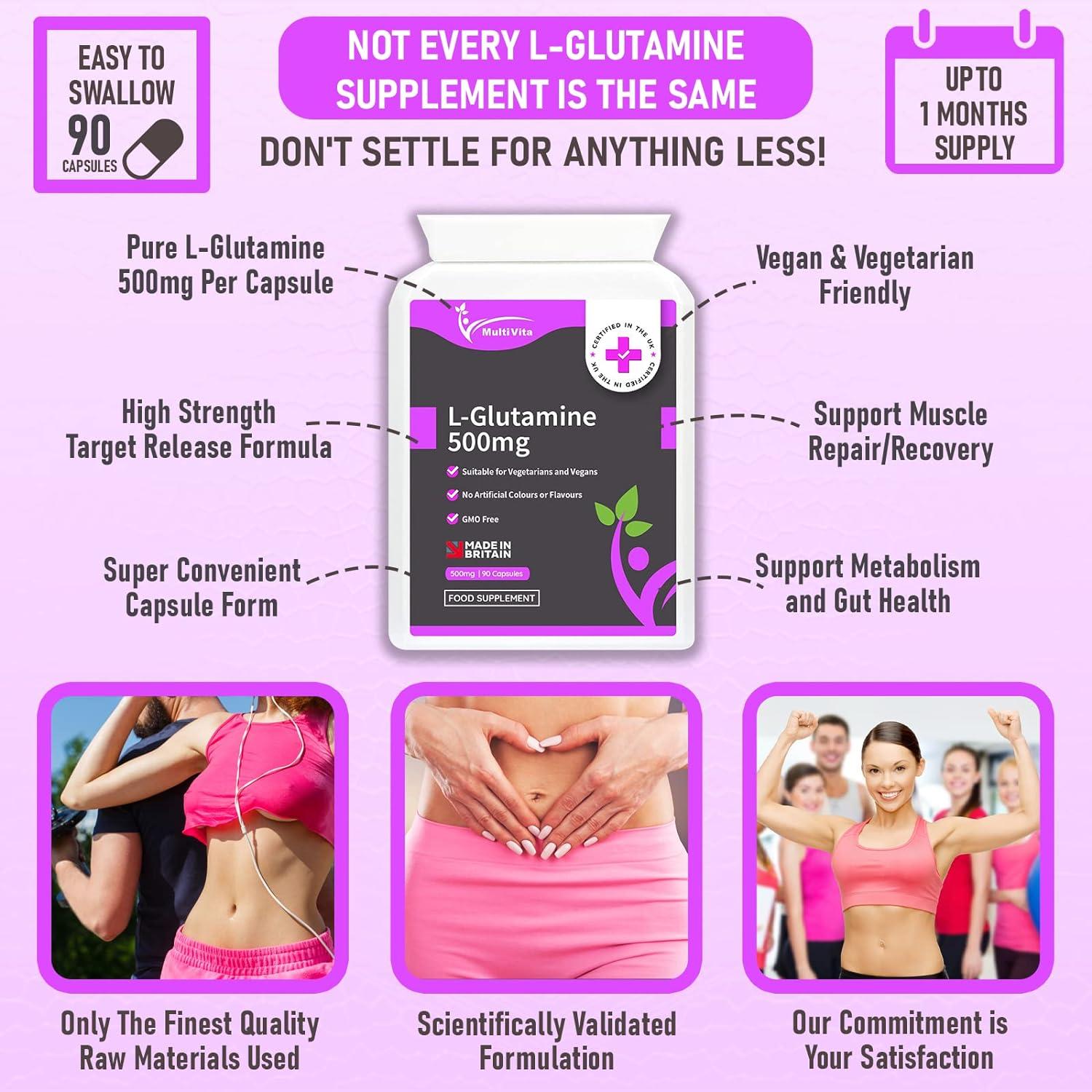 LGlutamine 90 x 500mg Capsules (Not Tablets) 100 Pure Amino Acid No