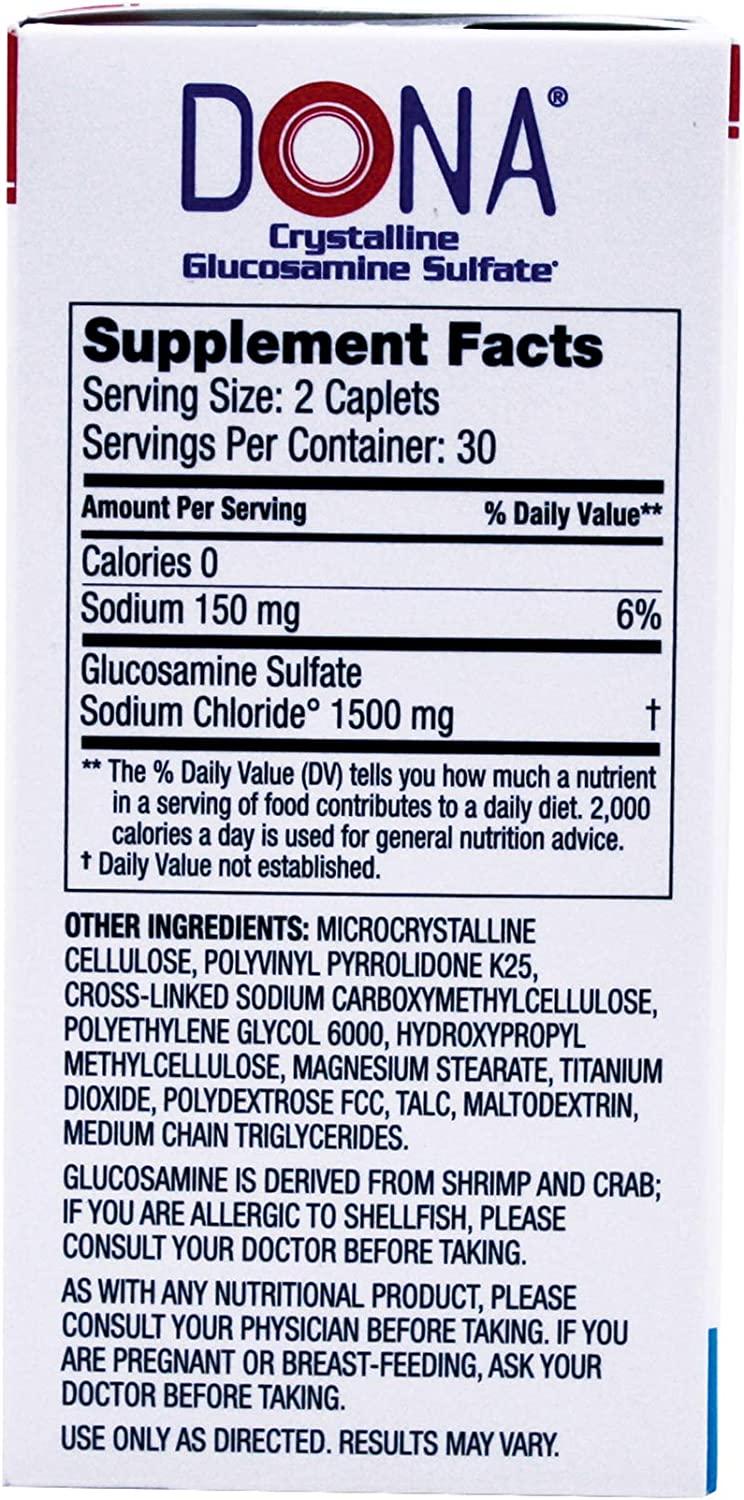 Dona Crystalline Glucosamine Sulfate, 750 Mg, 60 Count