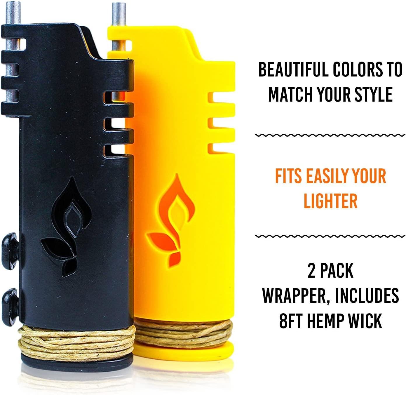 Hemp Wick Lighter 2 Pack Wrapper, Includes 8FT Hemp Wick by Hemplights USA  (Black/Grey) Black/Gray