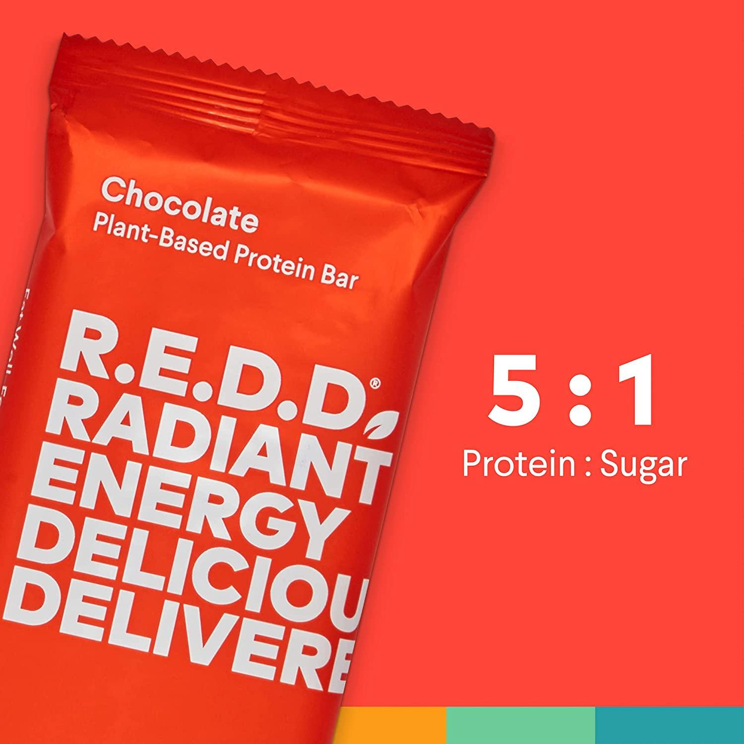 R.E.D.D. Bar, Vegan Protein Bar, Low Sugar & GlutenFree, Chocolate, 12
