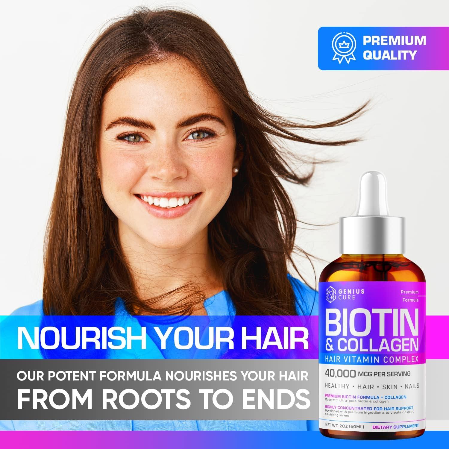 Genius Biotin & Collagen Hair Growth Drops Liquid Supplement for
