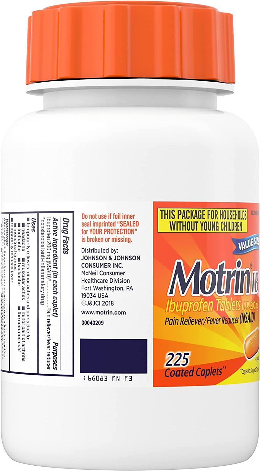 Motrin IB, Ibuprofen 200mg Tablets for Fever, Muscle Aches, Headache & Backache, 225 Ct