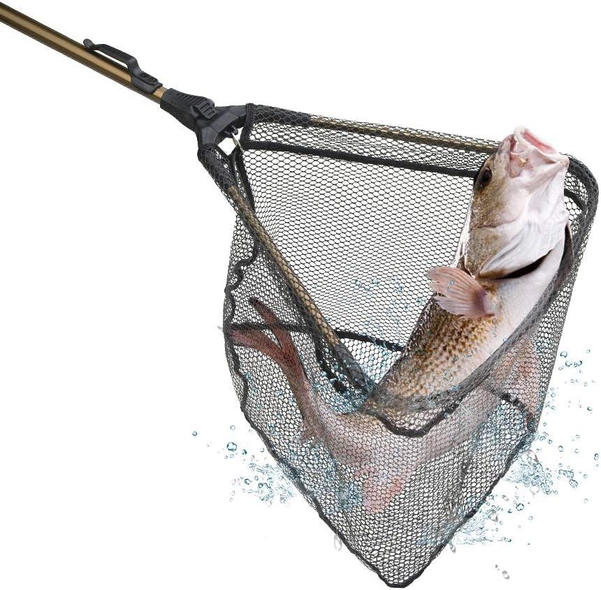 YVLEEN Folding Fishing Net - Foldable Fish Landing Net Robust Aluminum  Telescopic Pole Handle and Nylon Mesh 16inch Hoop Size A:1640cm Hoop Size  (Fixed Handle) Gold