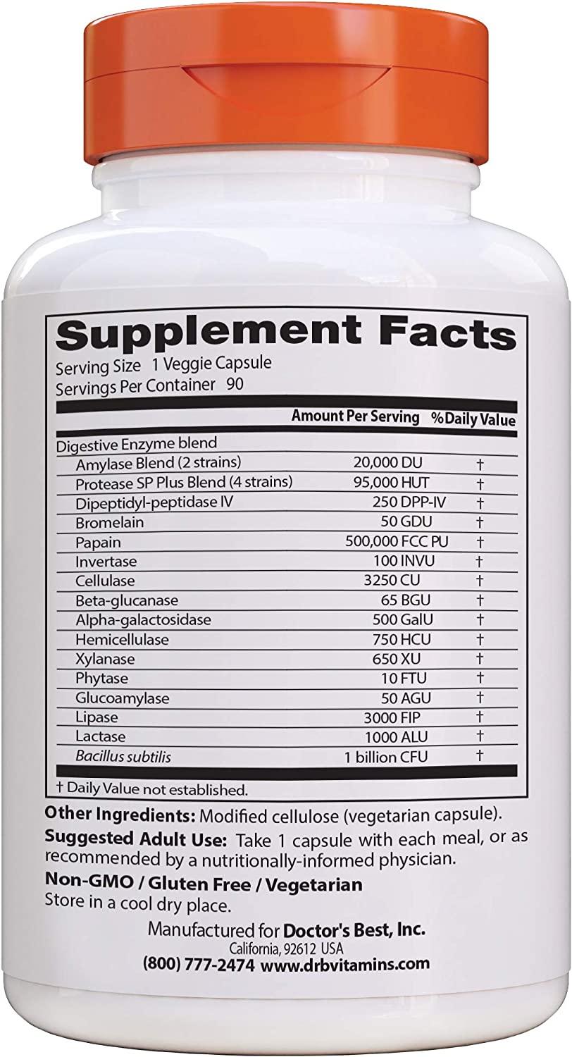 Doctor's Best Digestive Enzymes 90 Veggie Caps Supports Digestion