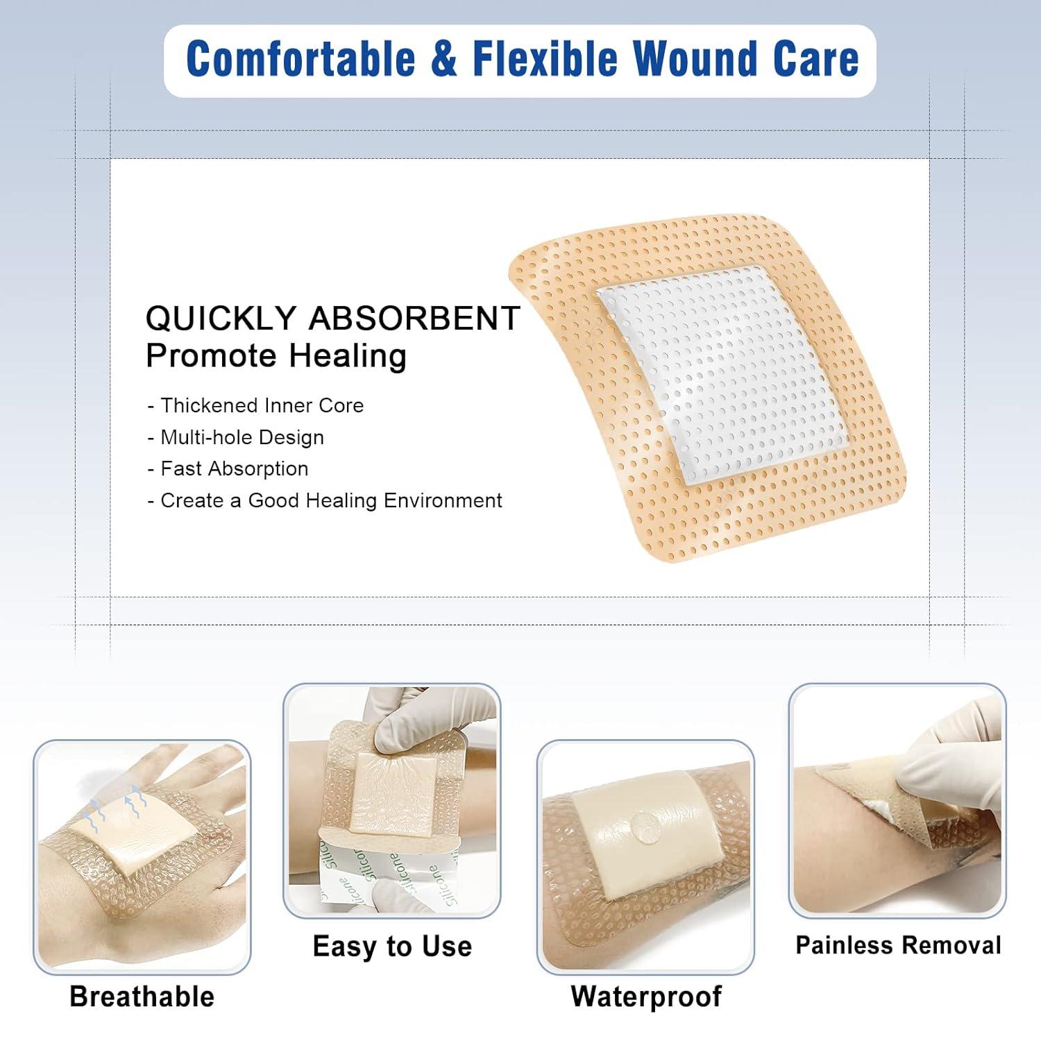 Ceeport Silicone Foam Dressing with Adhesive Gentle Border 3 x 3 10