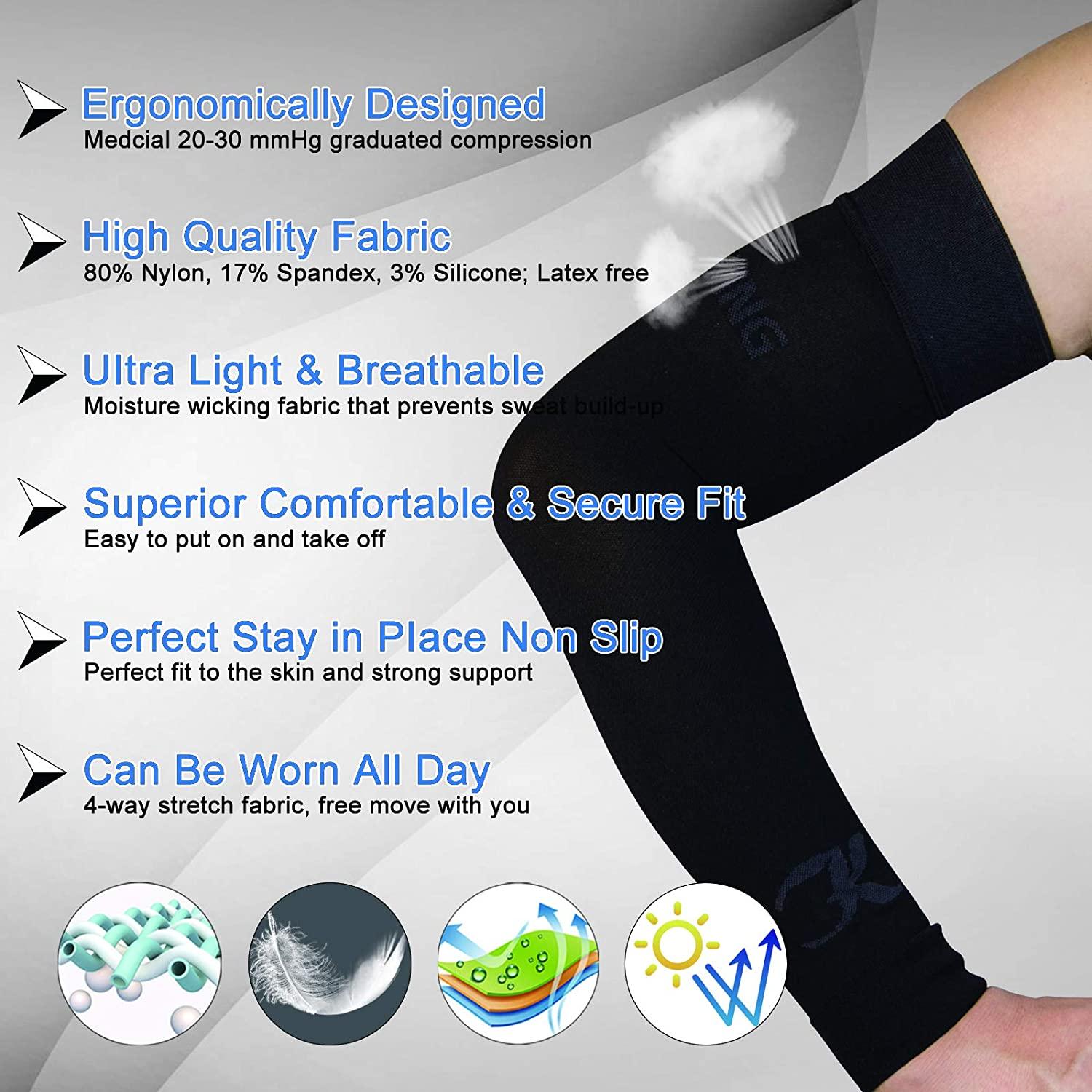 KEKING Lymphedema Compression Arm Sleeves with Silicone Band for