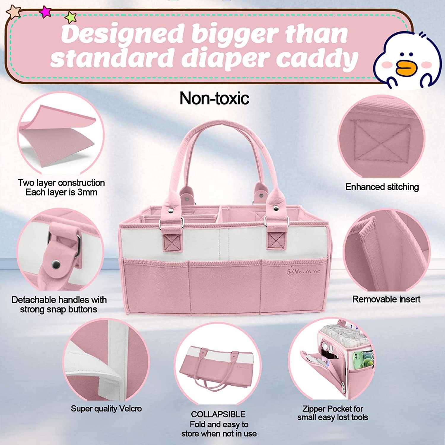 Foldable Felt Diaper Caddy Bag, Organiser for Mom and Baby, Pink