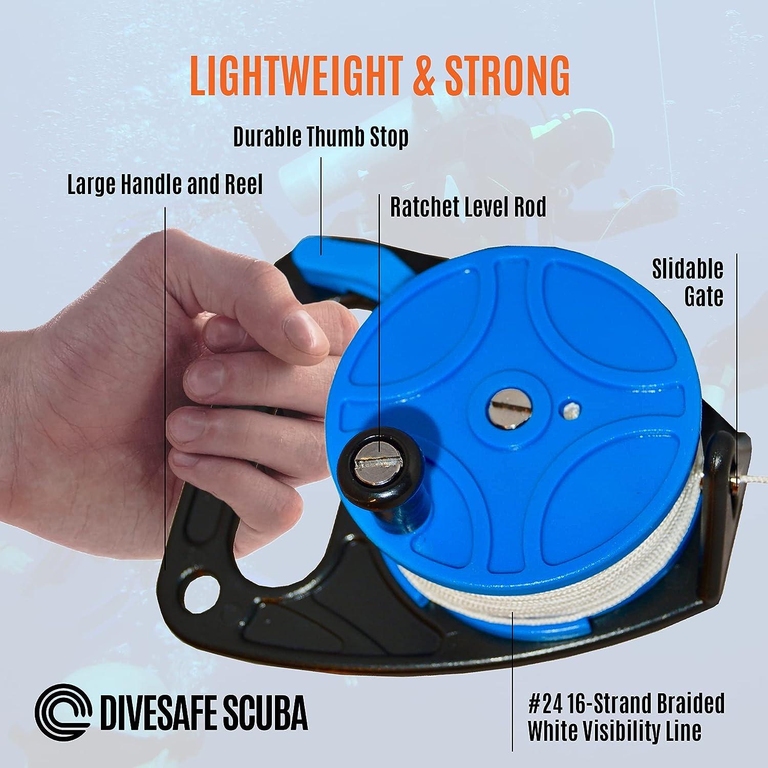 DiveSafe Scuba Diving Reel with Thumb Stopper and High Visibility White Line (150ft' , 270ft