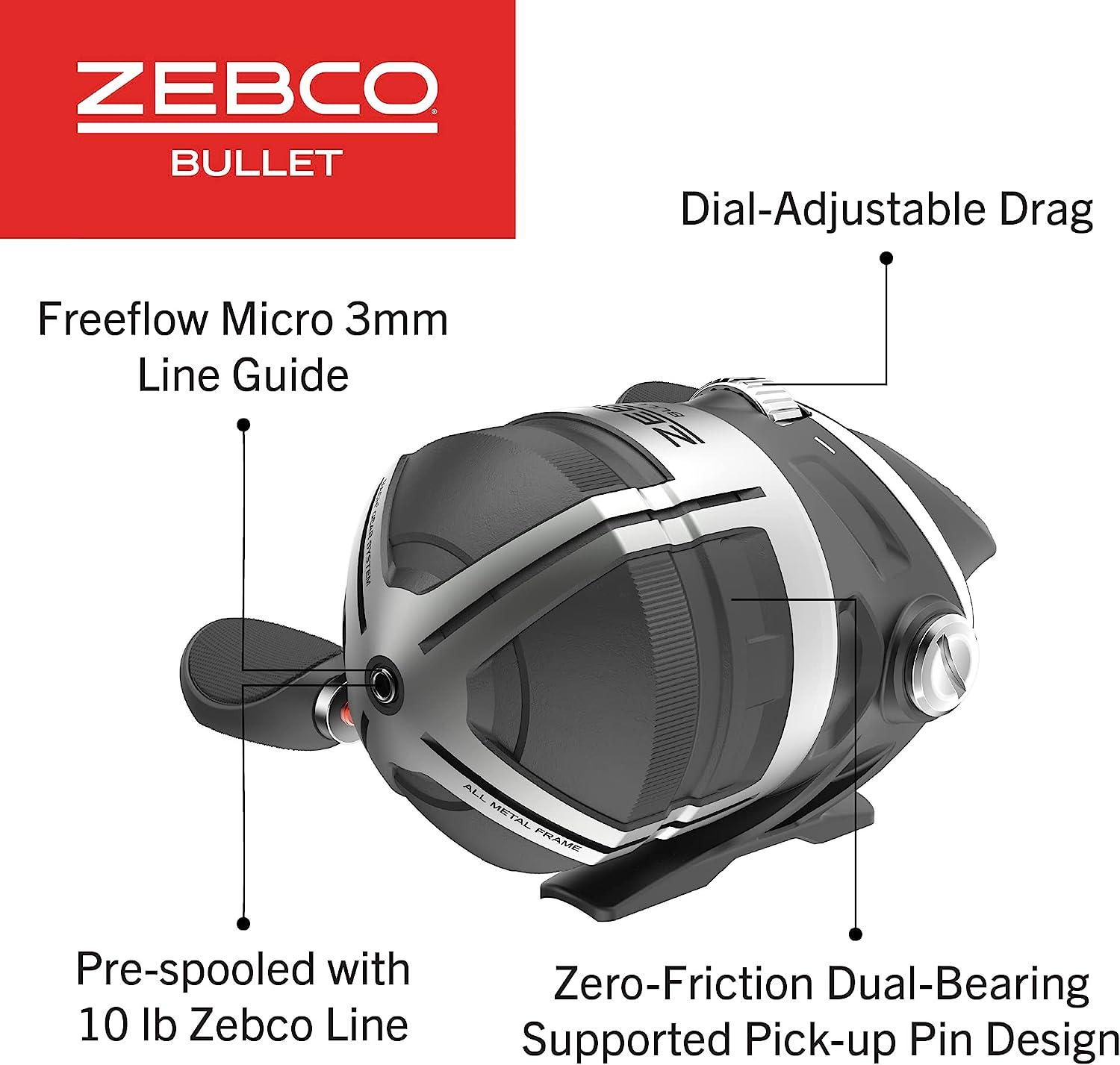  Zebco Bullet Spincast Fishing Reel, Size 30 Reel, Fast 29.6  Inches Per Turn, GripEm All-Weather Handle Knobs, Pre-Spooled with 10-Pound  Zebco Fishing Line, Black : Sports & Outdoors