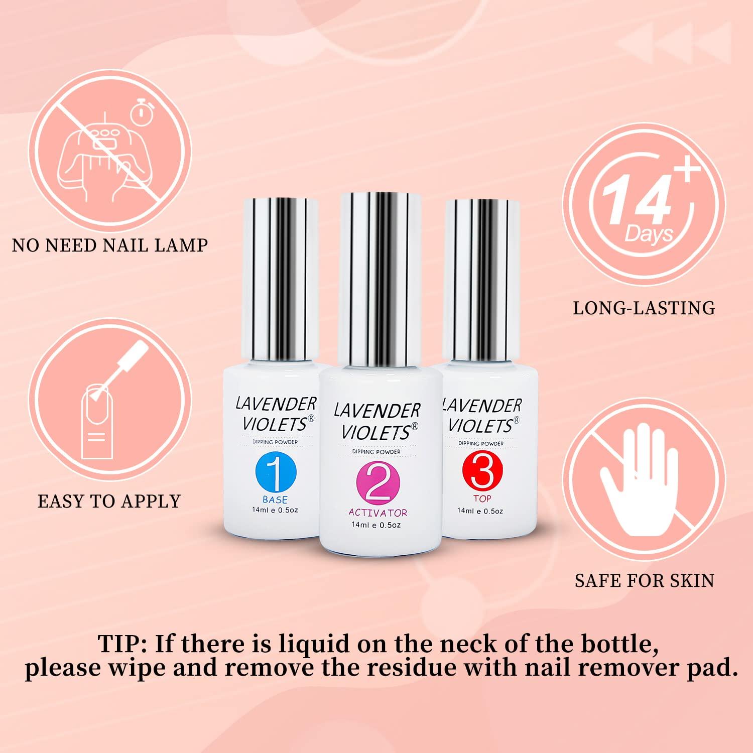 Dip Powder Gel Liquid Set with Activator, Base Top Gel and Brush Saver