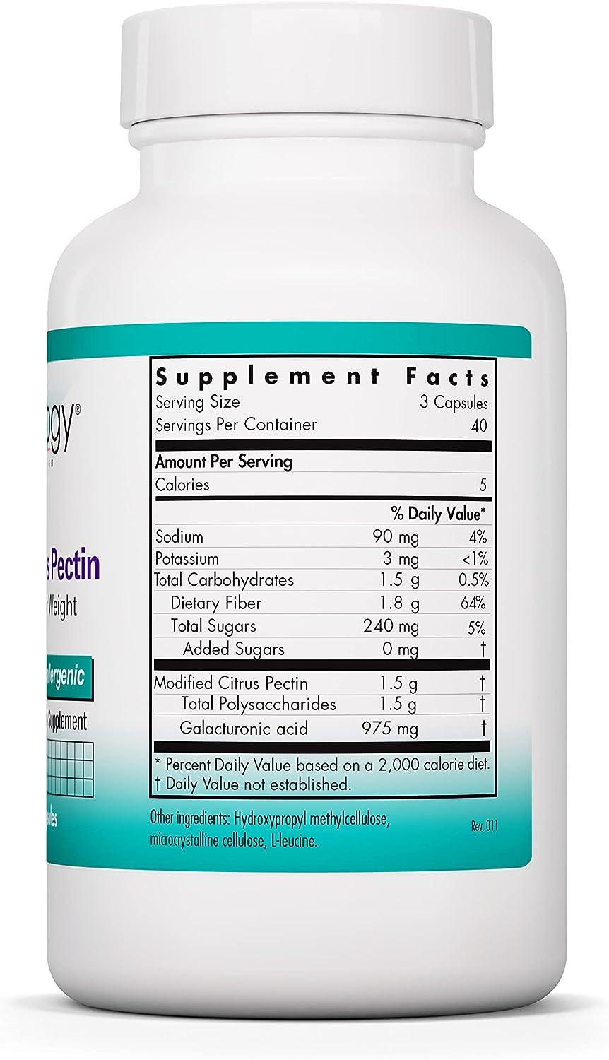 Nutricology Modified Citrus Pectin 120 Vegetarian Capsules Low Molecular Weight Cleansing