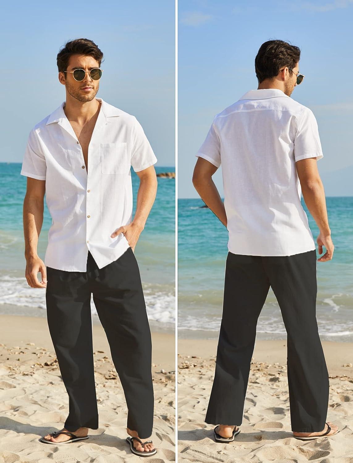 Deyeek Mens Linen Pants Beach Pants Casual Lightweight Cotton
