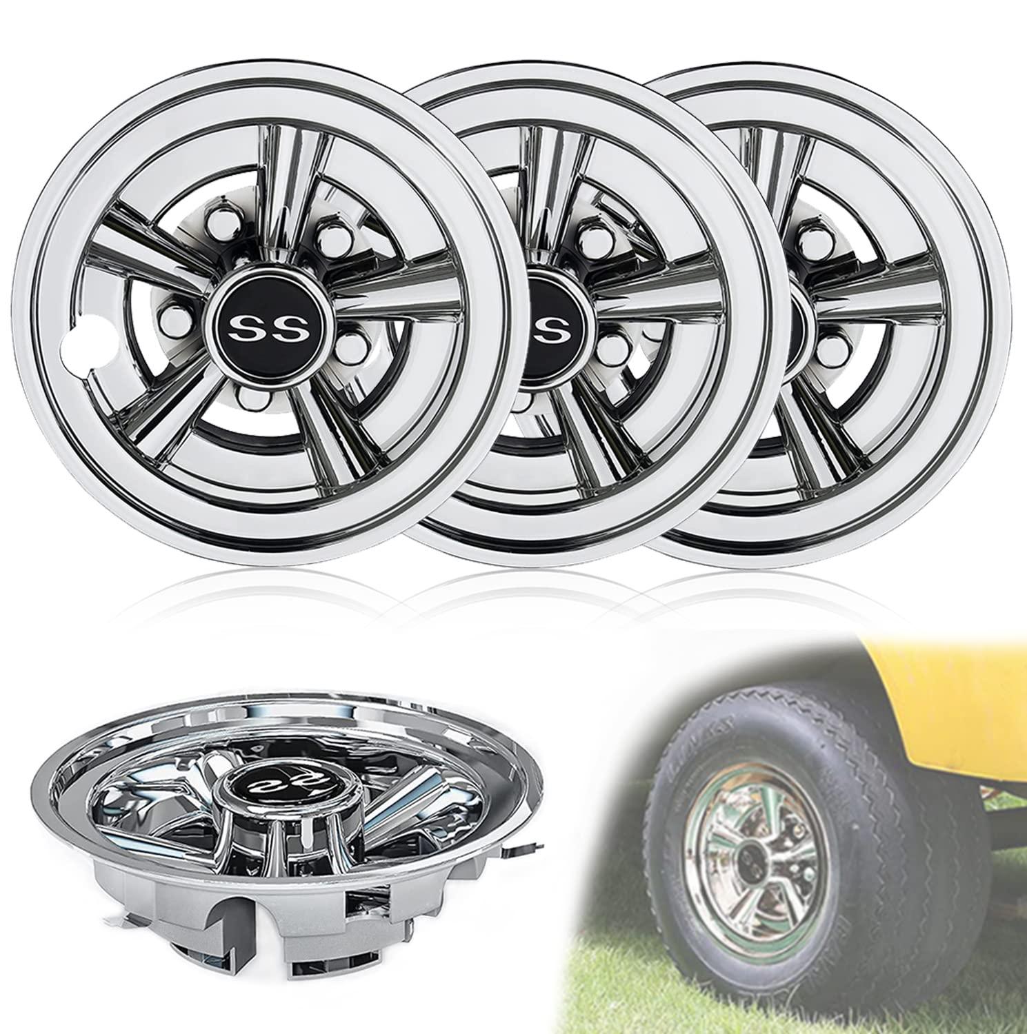 Premium Golf Cart Hubcaps, 8 Inch SS Chrome Golf Cart Hub Caps Set of 4