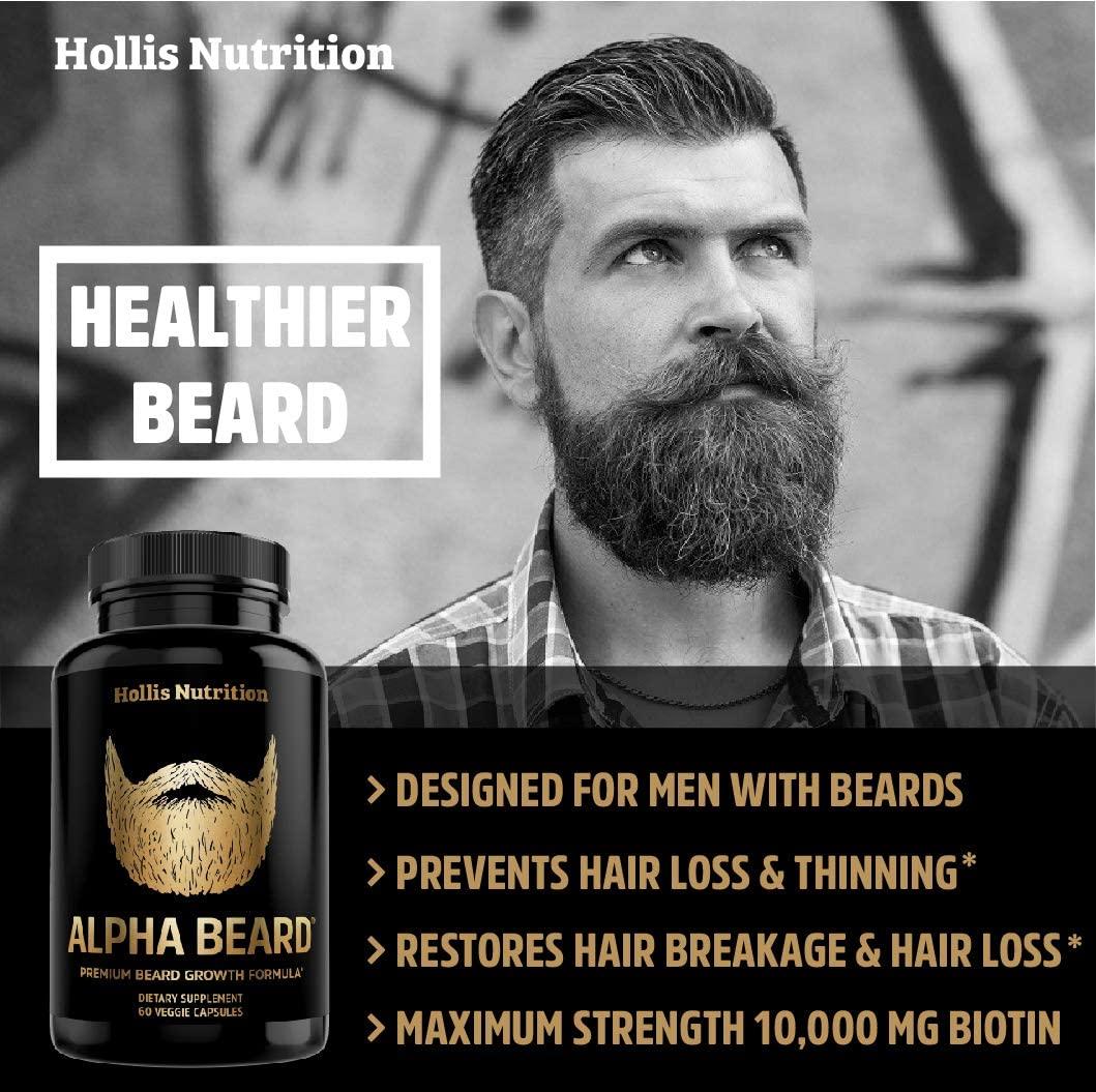 ALPHA BEARD Growth Vitamins | Biotin 10,000mcg, Patented goMCT, Collagen |  Beard and Hair Growth Supplement for Men | Grow Stronger, Thicker,  Healthier Facial Hair - For All Hair Types