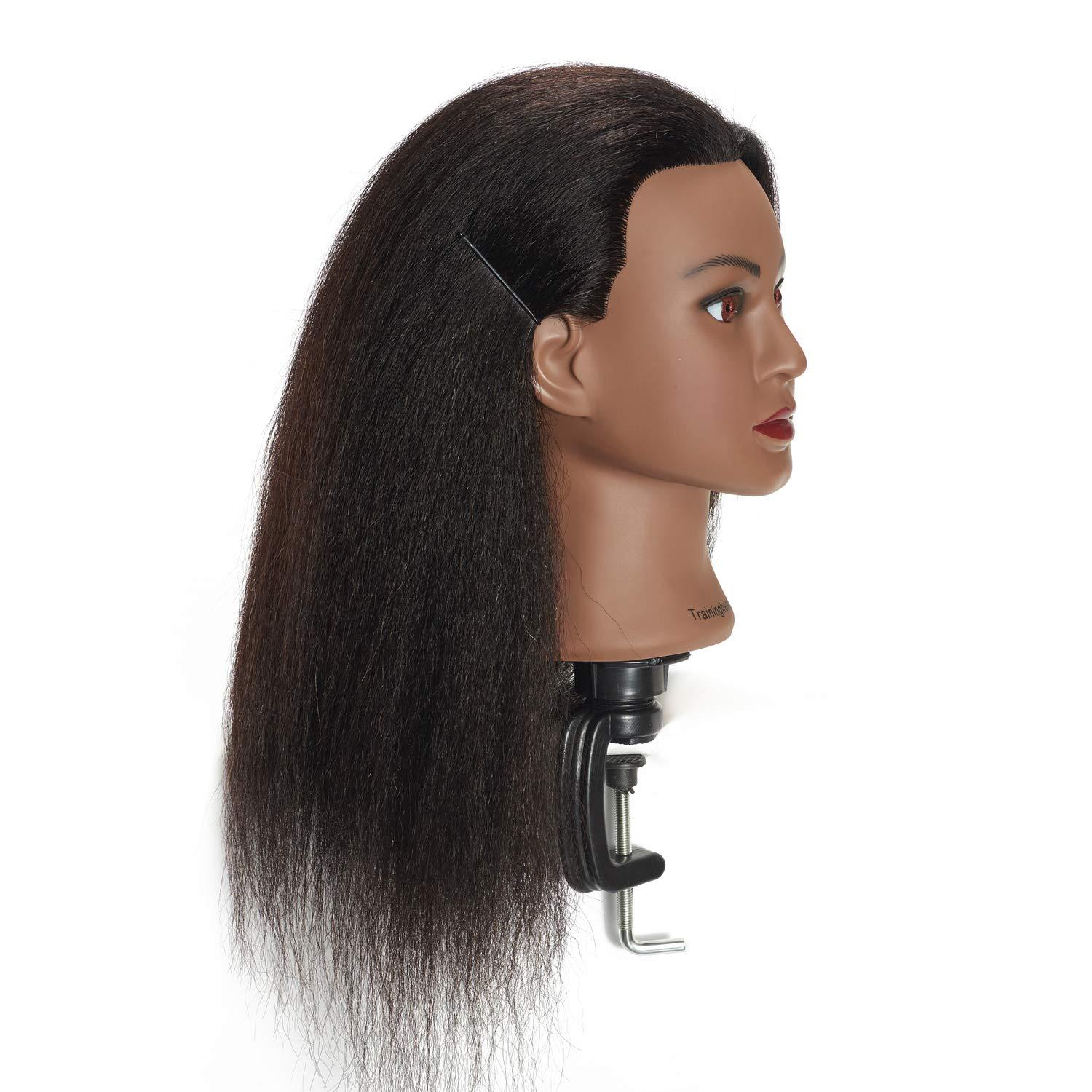 Traininghead 100% Real Hair Mannequin Head Training Head Cosmetology Doll  Head Manikin Practice Head Hairdresser With Free Clamp Holder Female (Black  Hair A) 16 Inch (Pack of 1)