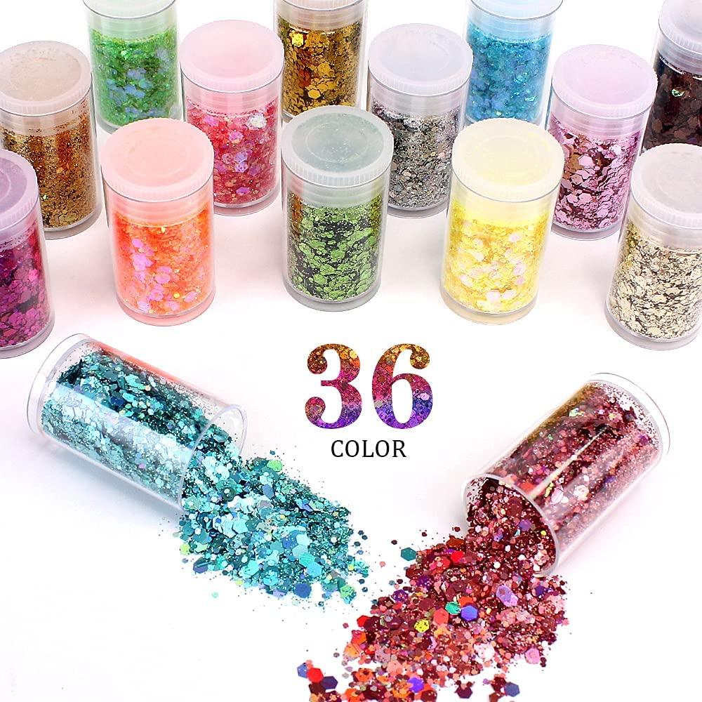 Chunky and Fine Glitter Mix, Estanoite 36 Colors Chunky Sequins