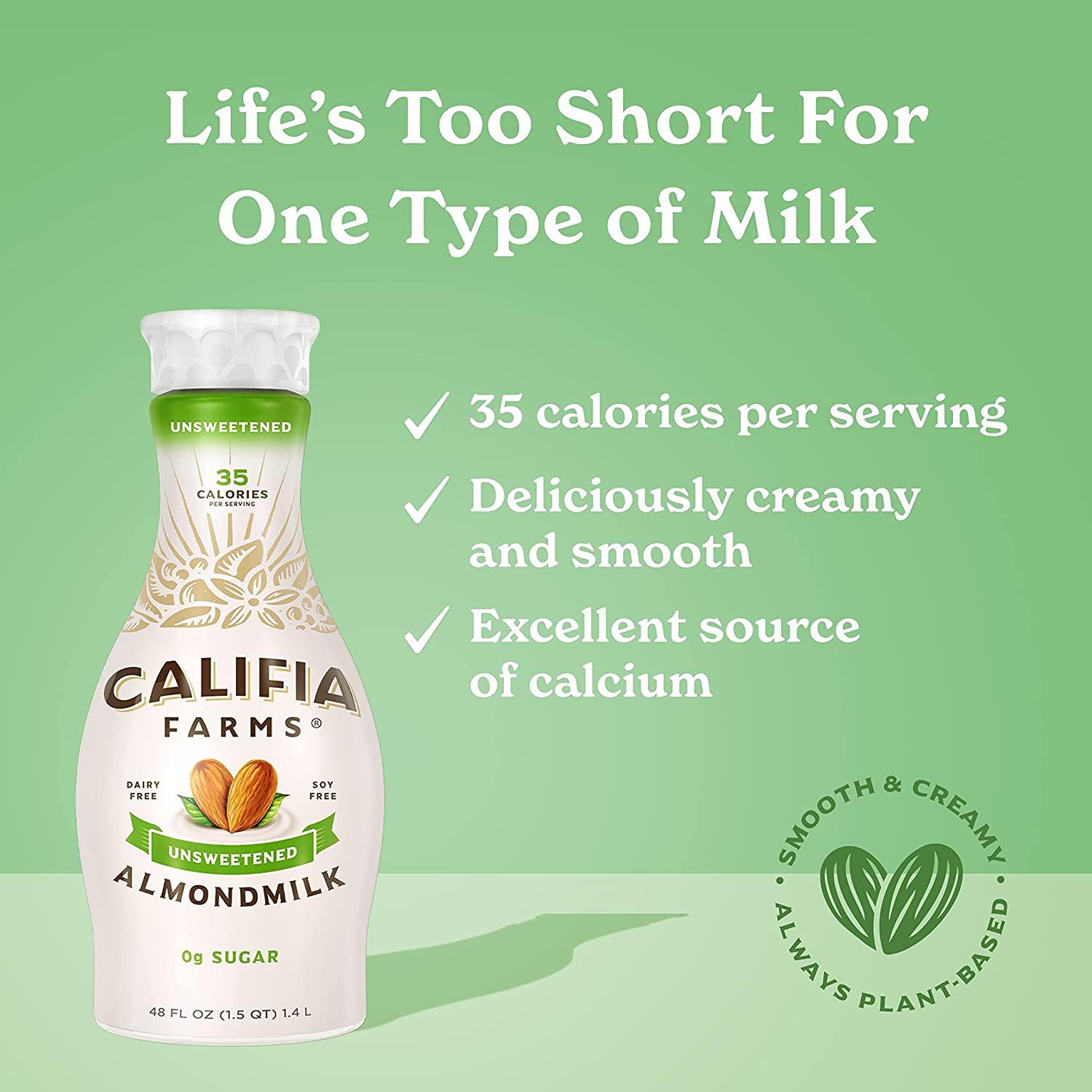 Califia Farms Unsweetened Almond Milk 48 Oz Dairy Free, Vegan, Keto