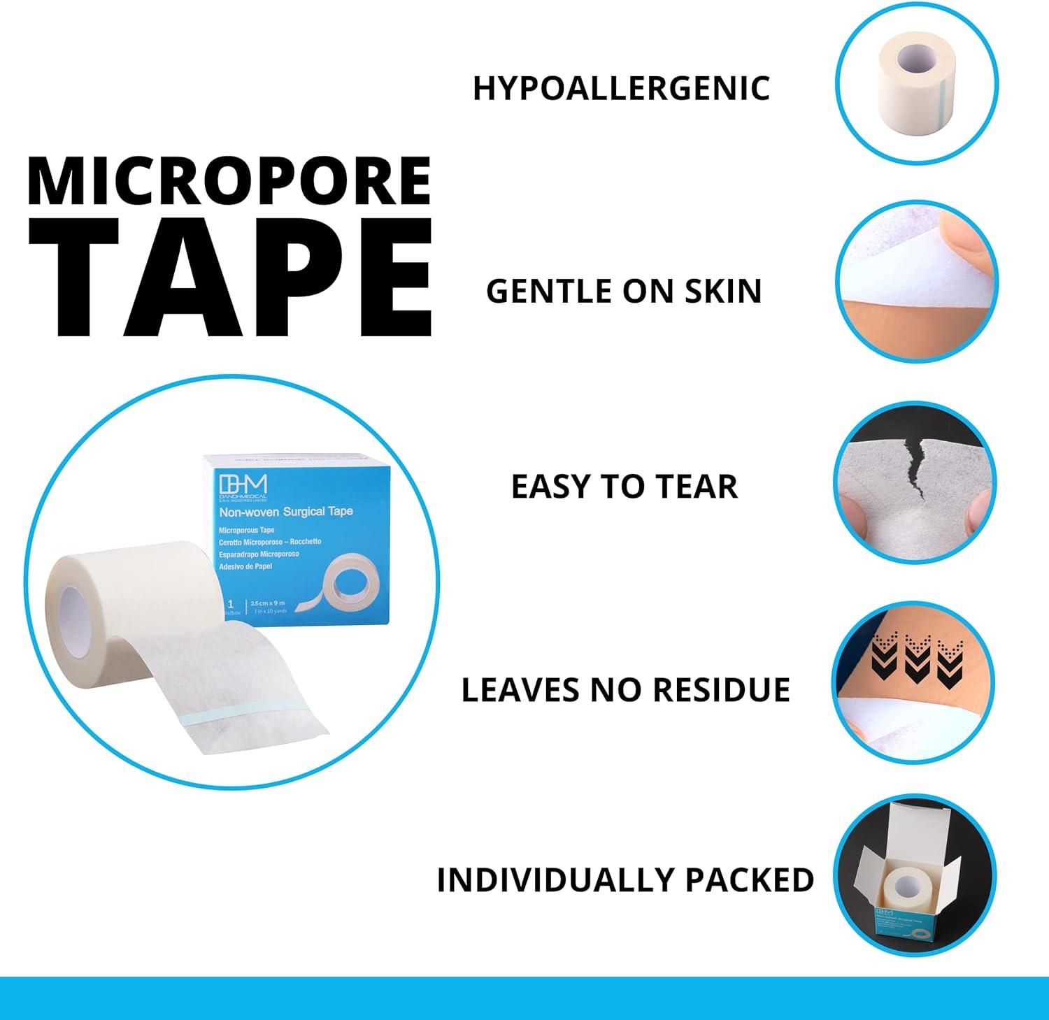 Paper Medical First Aid Surgical Tape 1 x 10 Yards [Pack of 12 Rolls] Lightweight Breathable Microporous Self Adhesive Latex Free Hypoallergenic