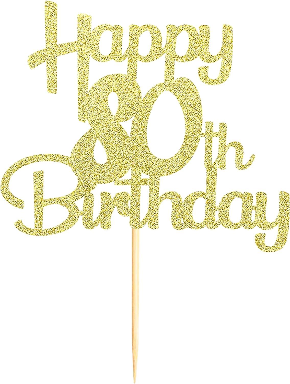 Sotpot Gold Glitter 80 Cake Topper 80th Birthday Cake Decorations for