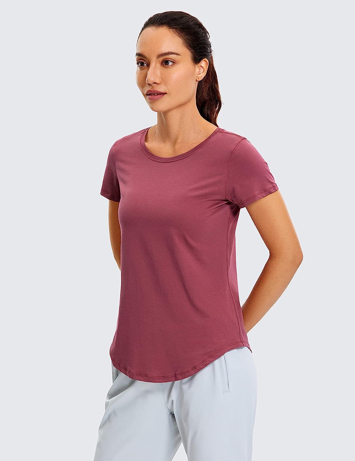 CRZ YOGA Women's Pima Cotton Short Sleeve Workout Shirt Yoga T-Shirt  Athletic Tee Top Medium Misty Merlot