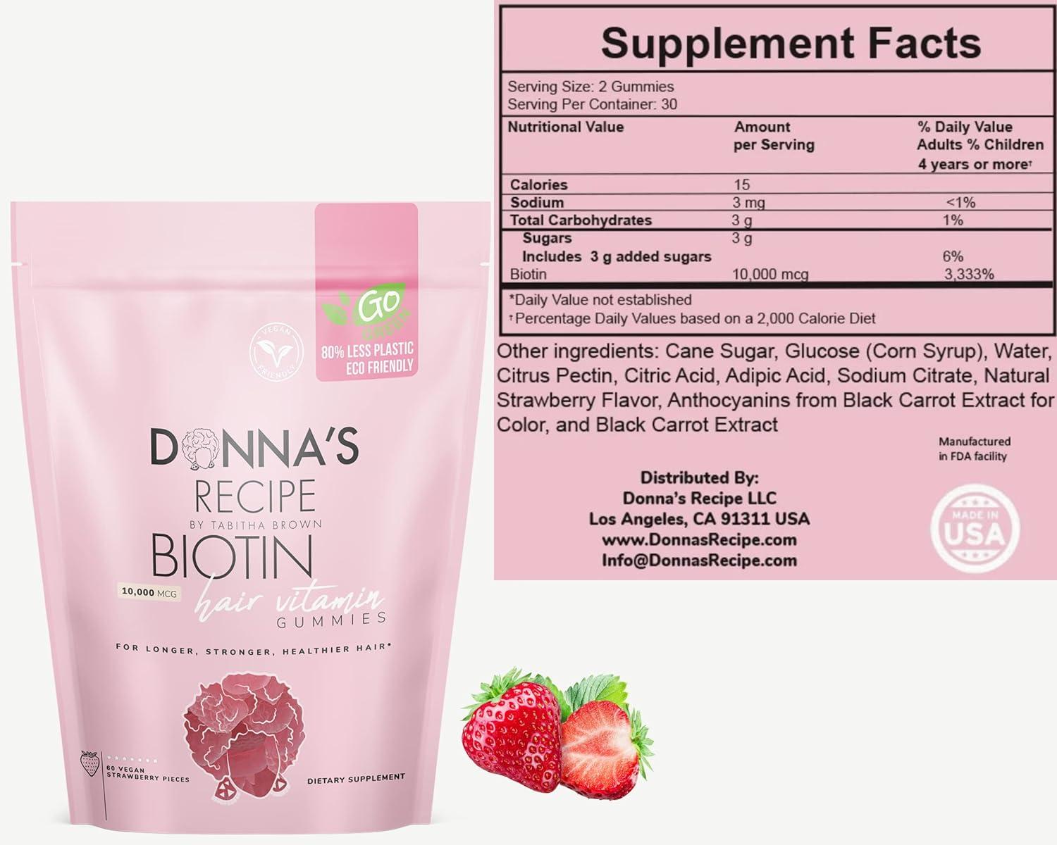 Tabitha Brown Vegan Strawberry BIOTIN Hair Vitamins Gummies Donna S AC SL1500 