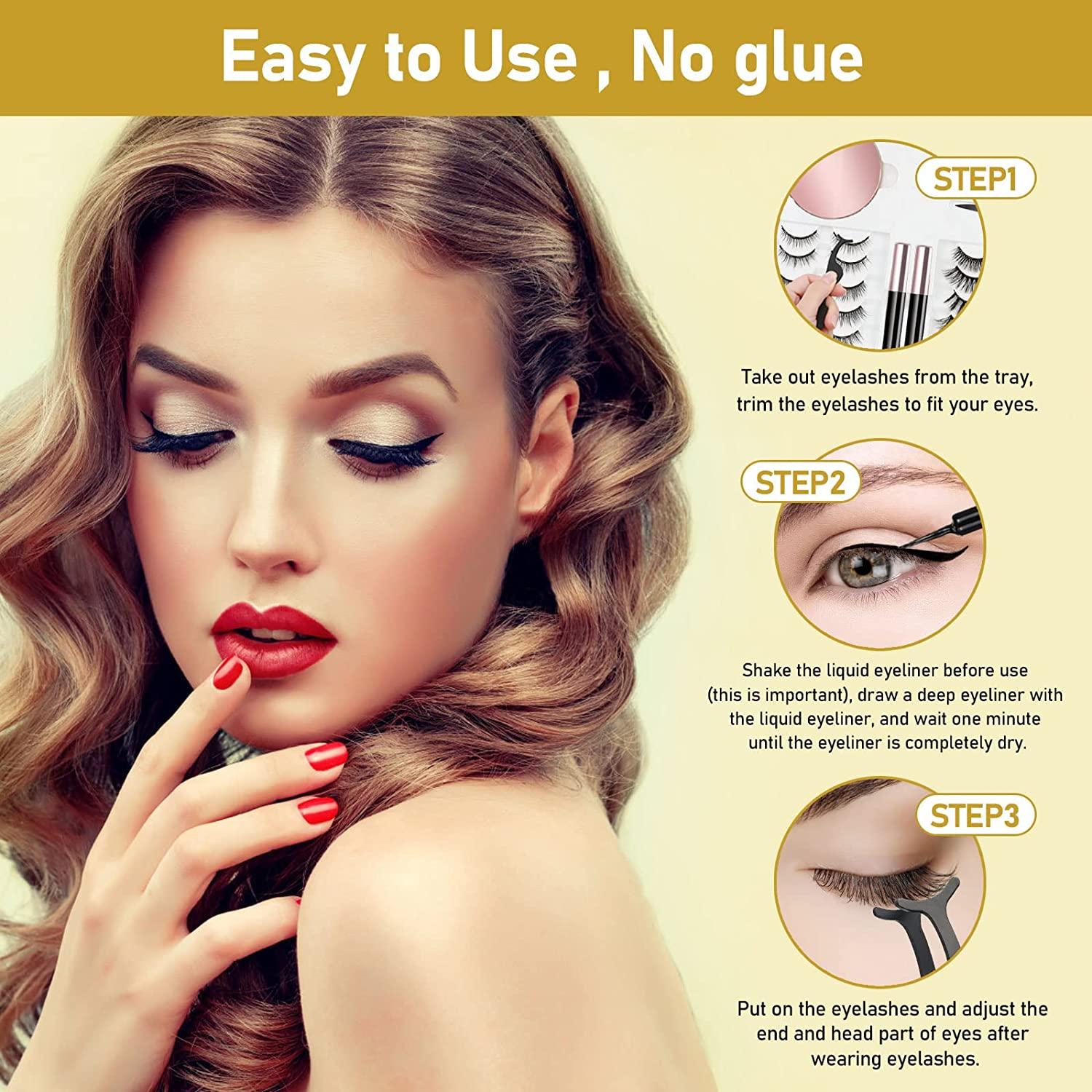 Eyelashes, 12 Pairs with Eyeliner Upgraded Natural Look