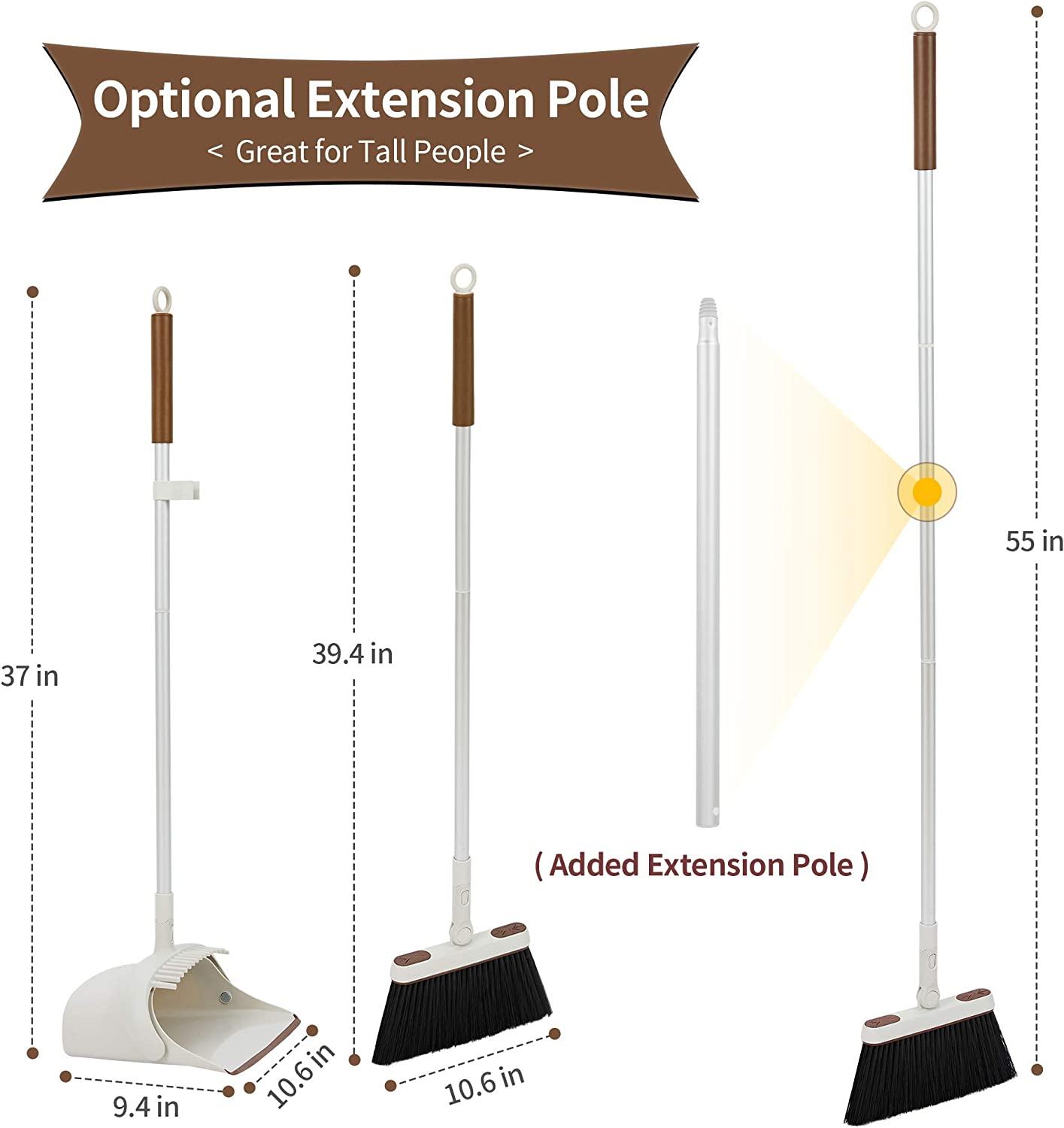 Jekayla Broom and Dustpan Set for Home with 54" Long Handle, Upright and Lightweight Dust pan